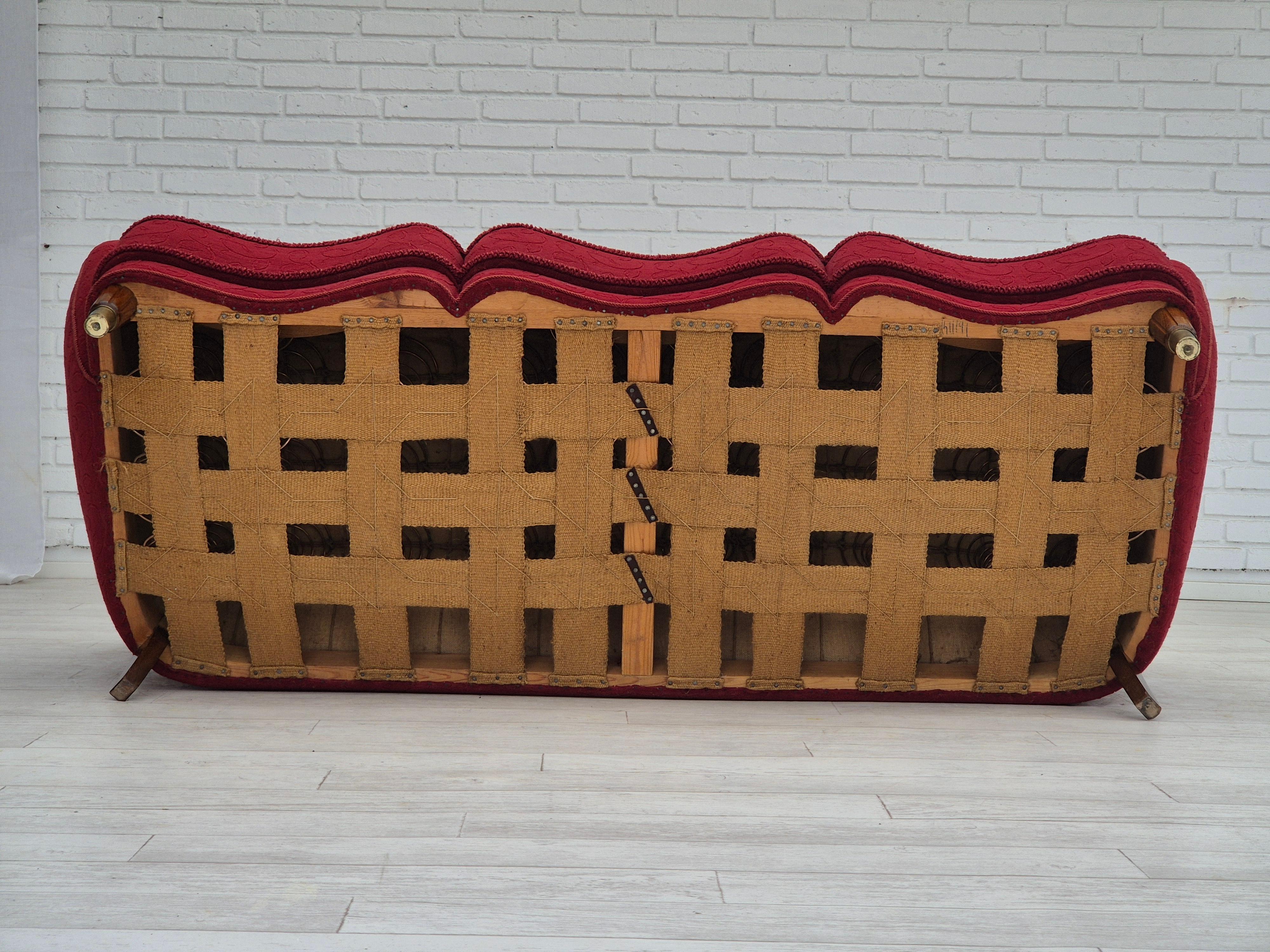 1960s, Danish 3 seater sofa, original condition, cotton-wool fabric. For Sale 5