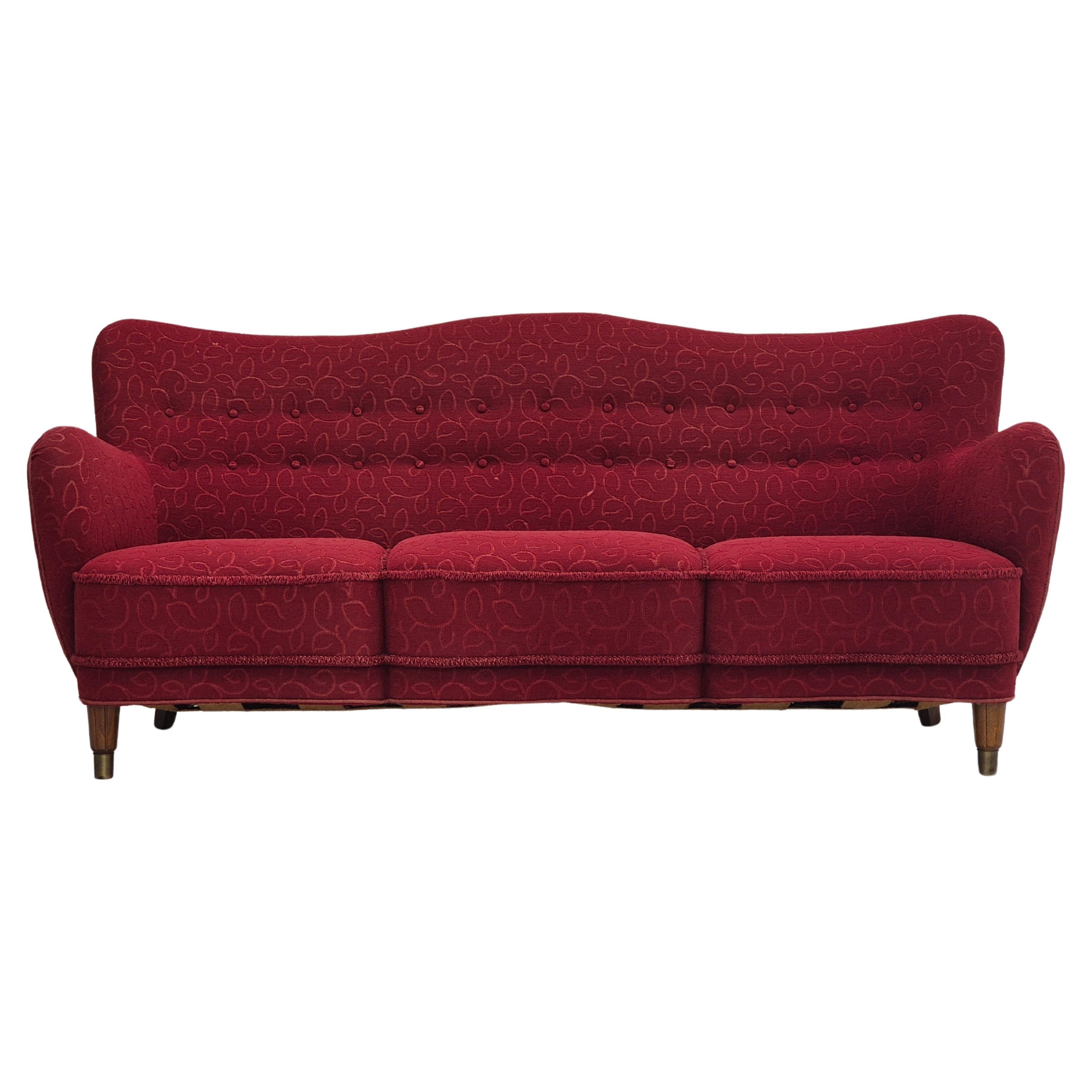 1960er Jahre, dänisches 3-Sitzer-Sofa, Originalzustand, Baumwollstoff. im Angebot