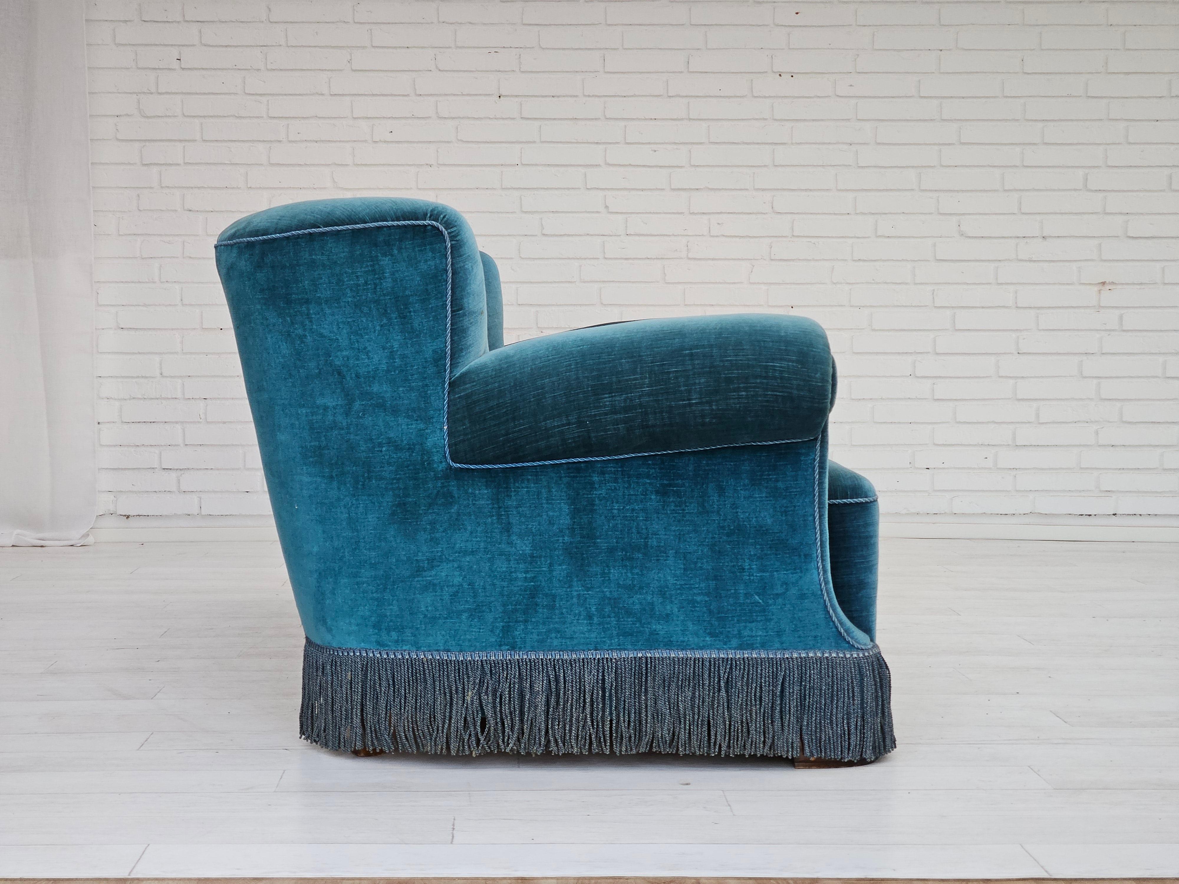 Milieu du XXe siècle Années 1960, canapé danois à 3 places, état d'origine, velours de meuble en vente