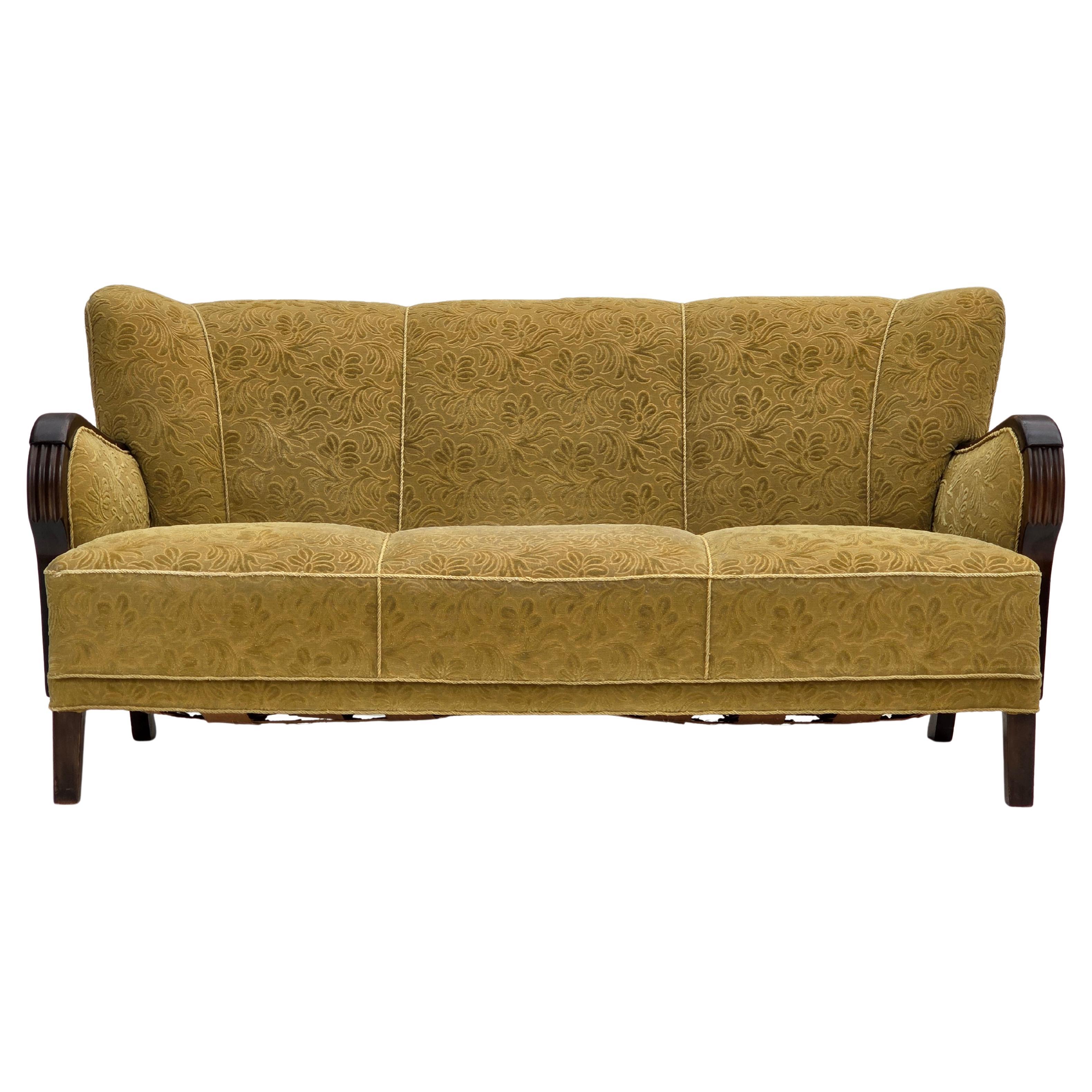 1960s, Danish 3-seater sofa, original condition, furniture wool/cotton fabric.