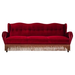 Used 1960s, Danish 3 seater sofa, original, furniture velour, oak wood legs.