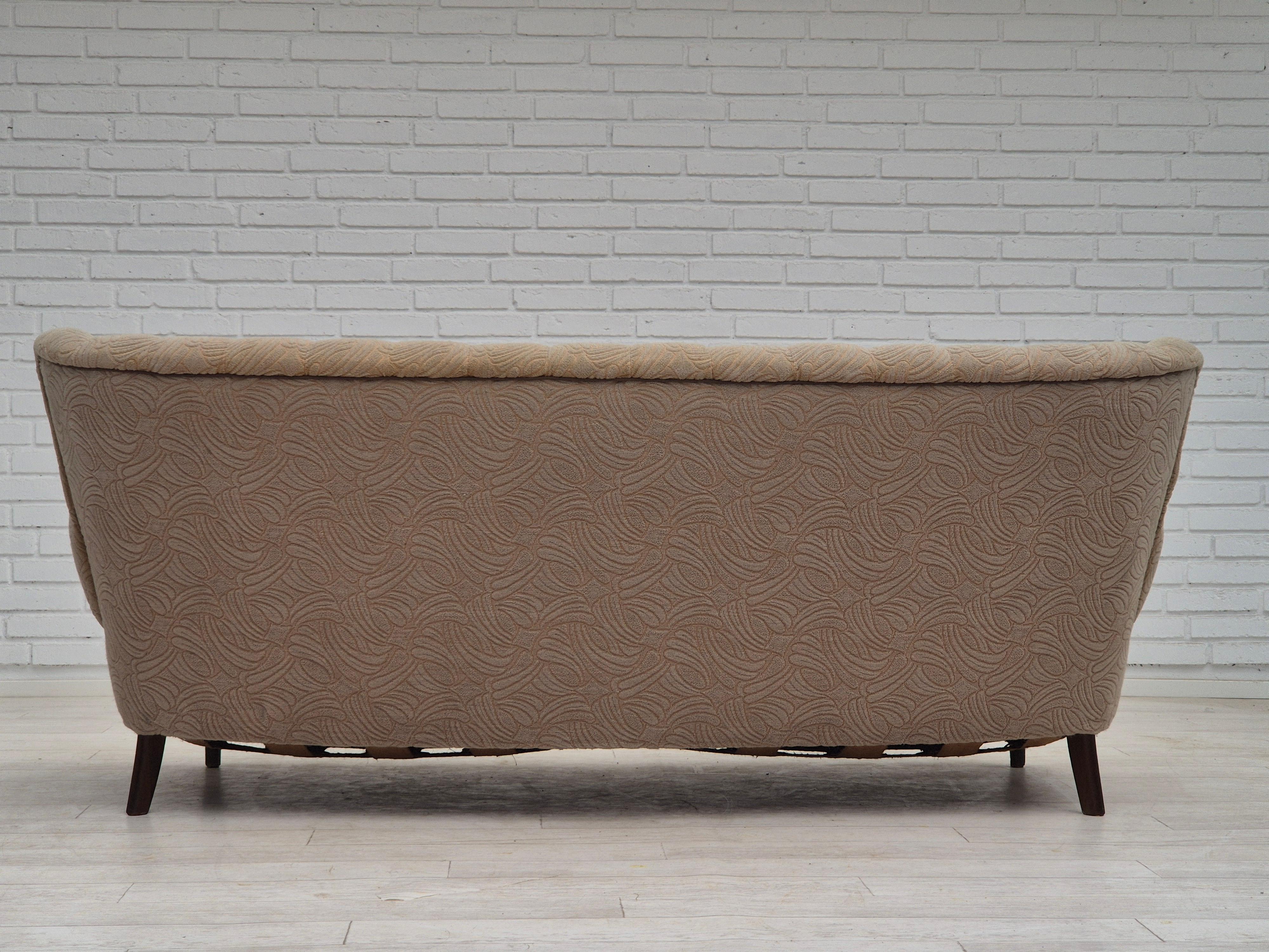 1960s, Danish 3 seater sofa, original good condition, cotton-wool. For Sale 1