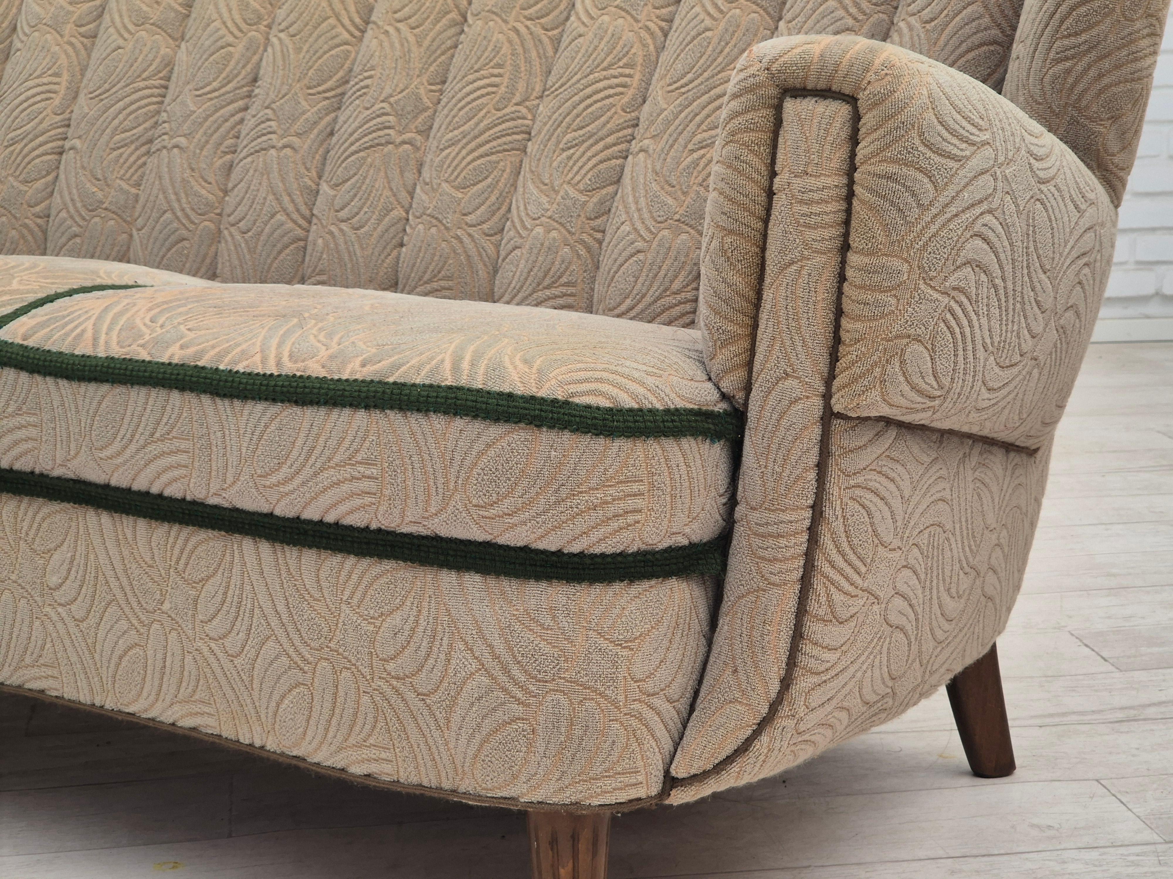1960s, Danish 3 seater sofa, original good condition, cotton-wool. For Sale 3