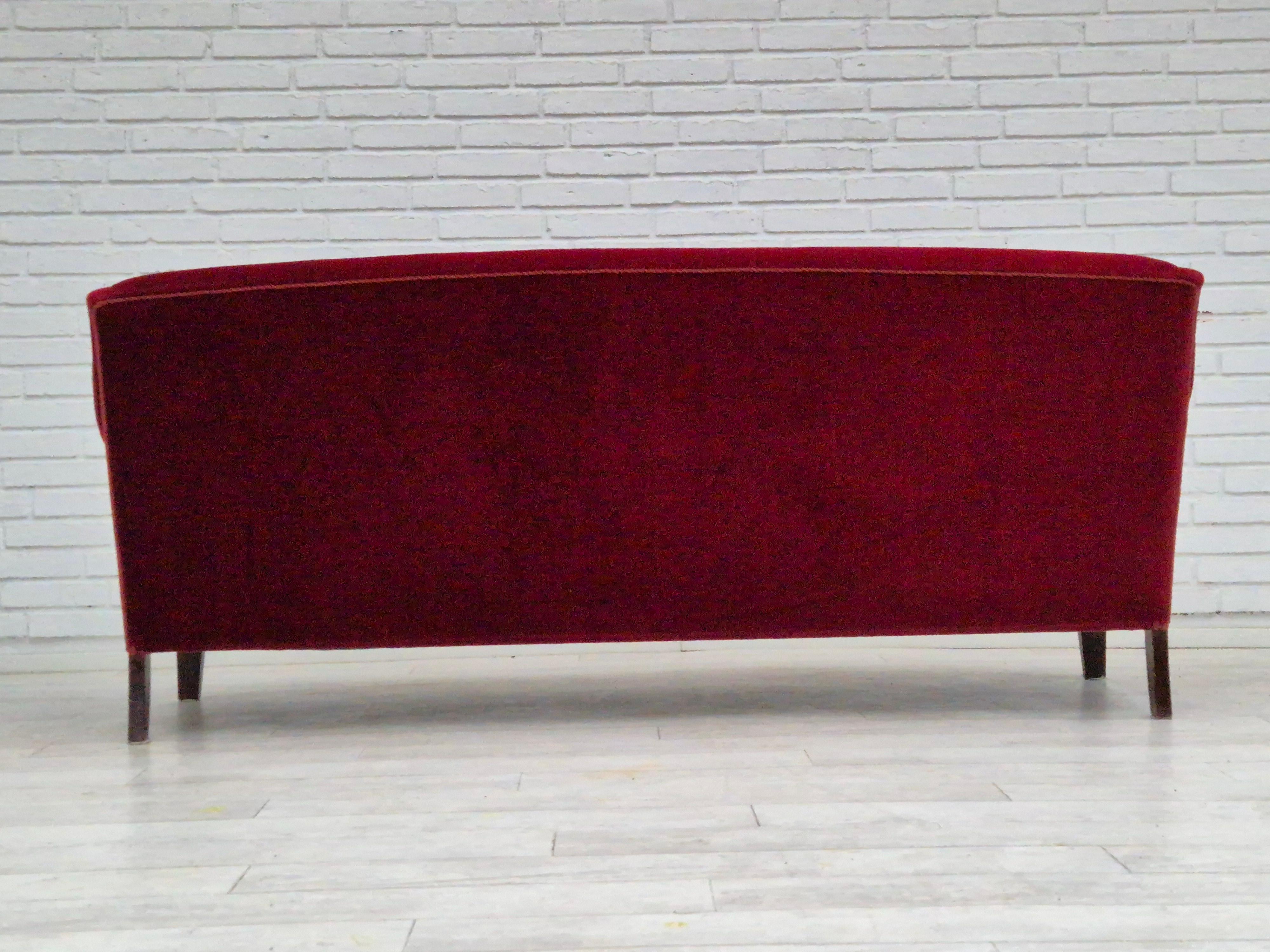 1960s, Danish 3 seater sofa, original good condition, furniture velour, beech. 1
