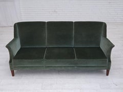 1960s, Danish 3-seater sofa, original turquoise-green furniture velour.