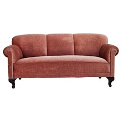 1960s, Danish 3-seater sofa, salmon-pink furniture velour, ash wood legs.