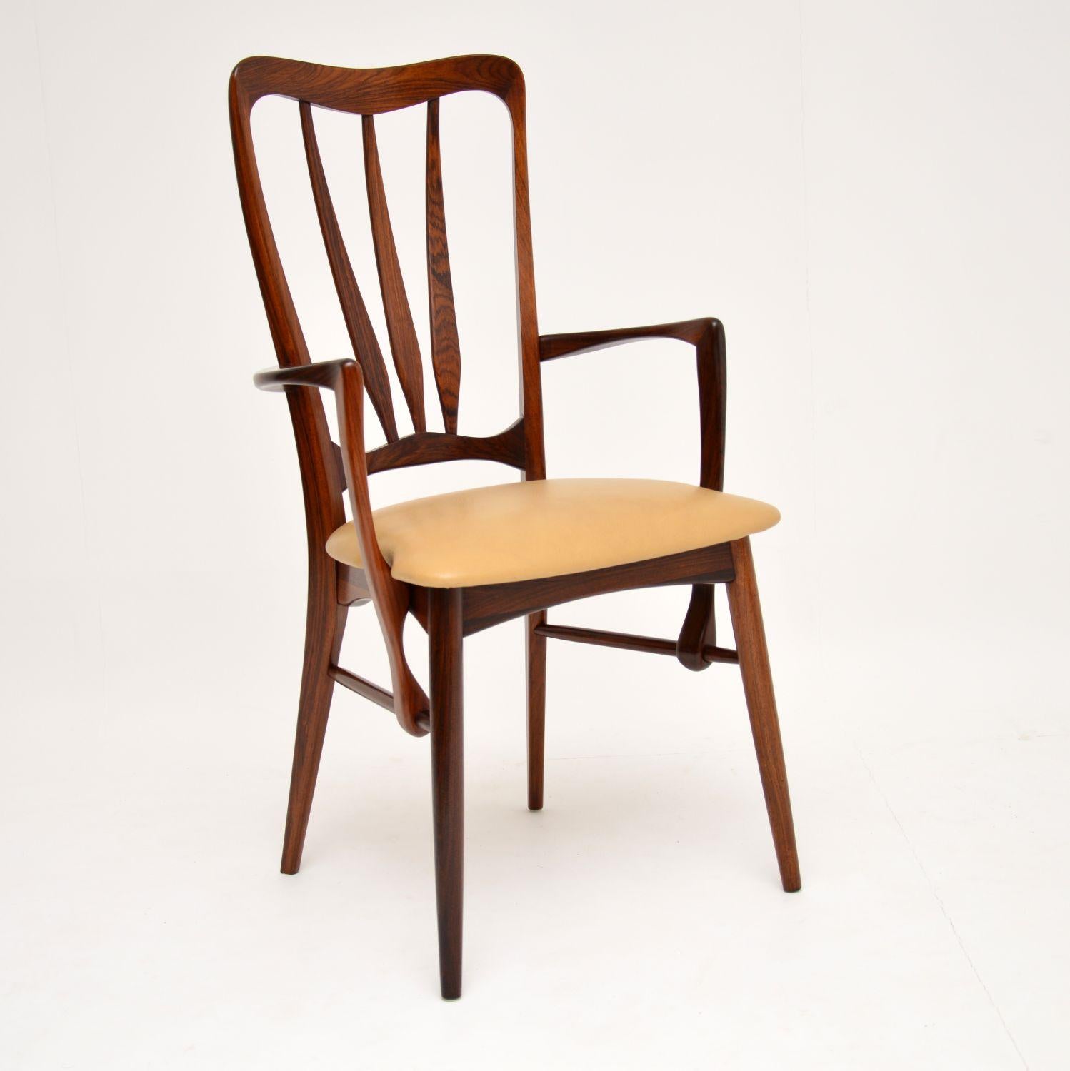 Mid-Century Modern 1960s Danish Afromosia Wood and Leather Dining Chairs by Nils Kofoed