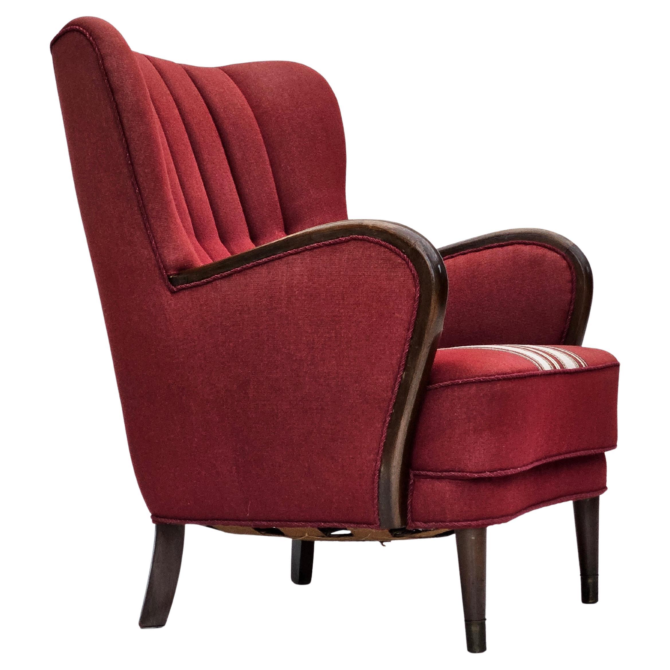 Fauteuil danois des années 1960 par Alfred Christensen, tissu de laine pour meubles, original.