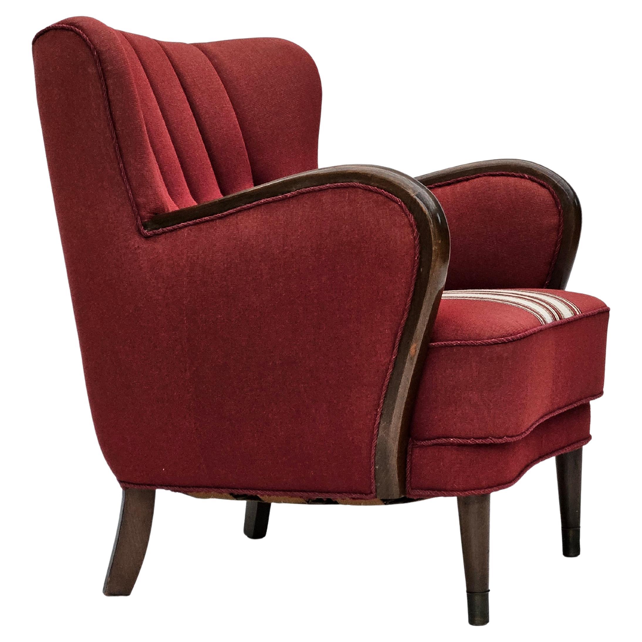 Fauteuil danois des années 1960 par Alfred Christensen, tissu de laine pour meubles, original.