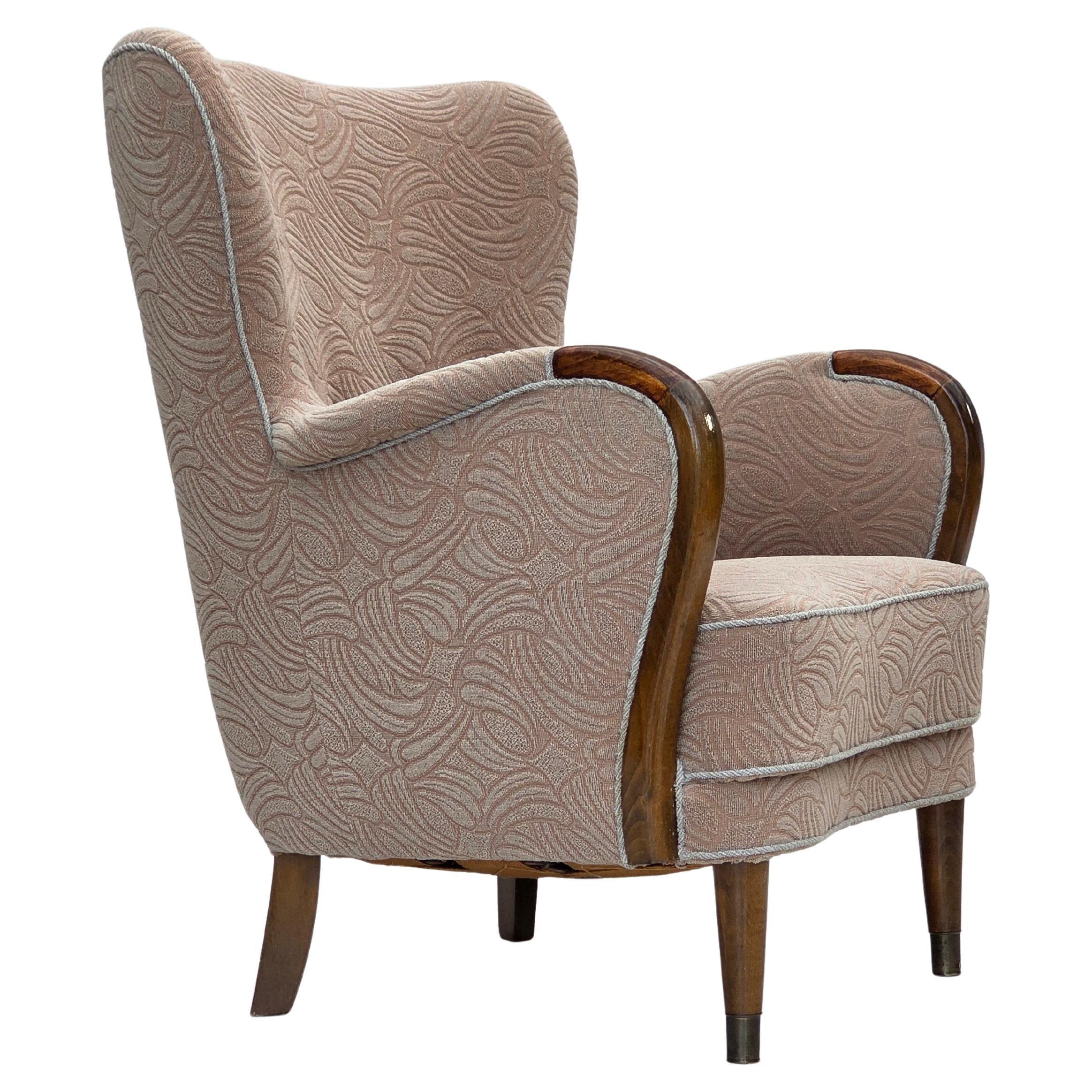 Años 60, sillón danés de Slagelse Møbelværk, tejido de lana mixta, madera de haya.