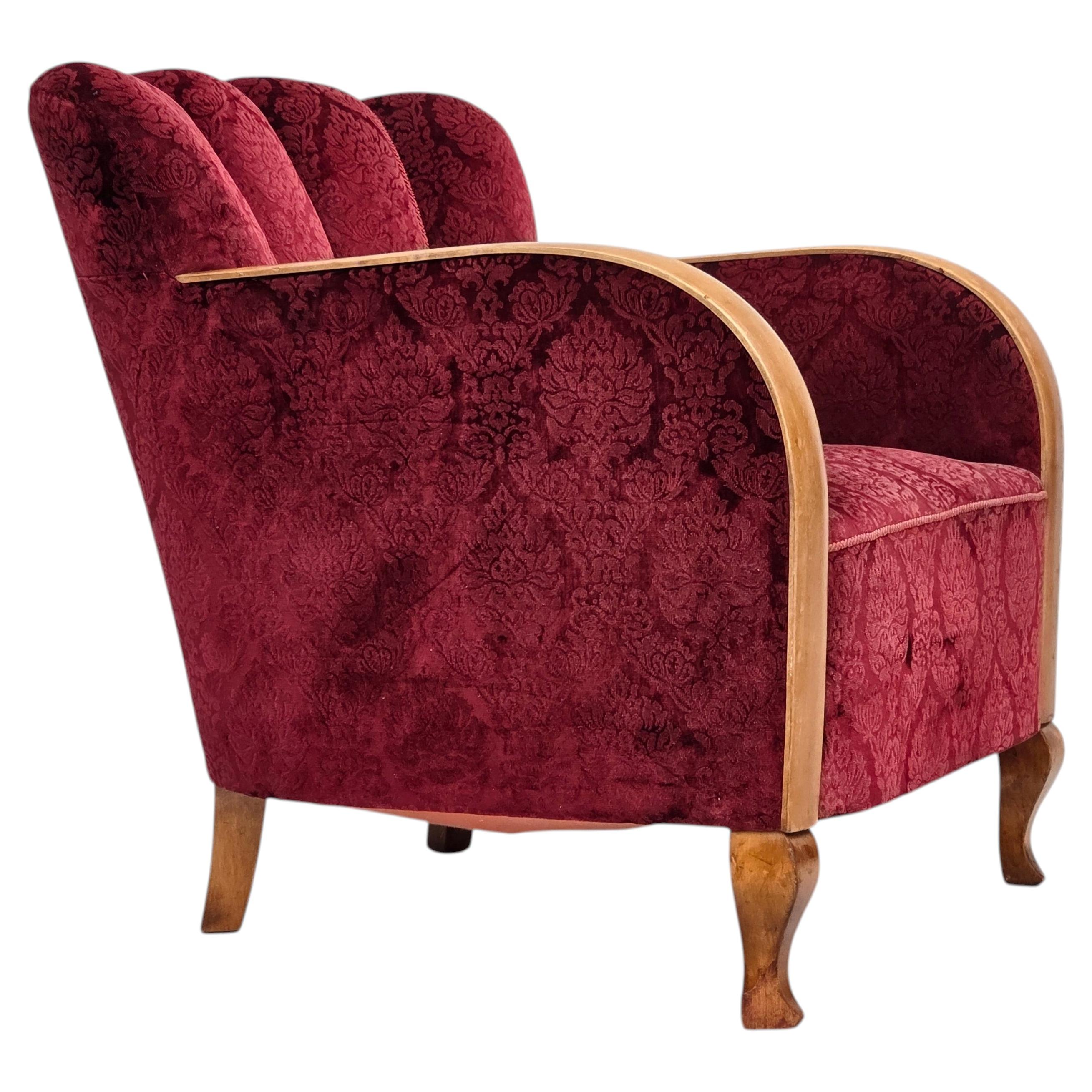 1960s, Danish armchair, cherry-red furniture velour.