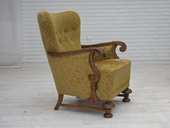 1960s, Danish armchair, furniture cotton/wool fabric, solid oak wood.