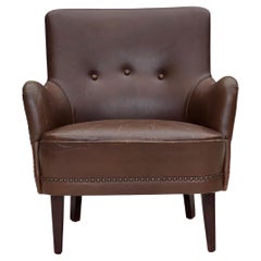1960s, Danish armchair, furniture leather, ash wood legs.
