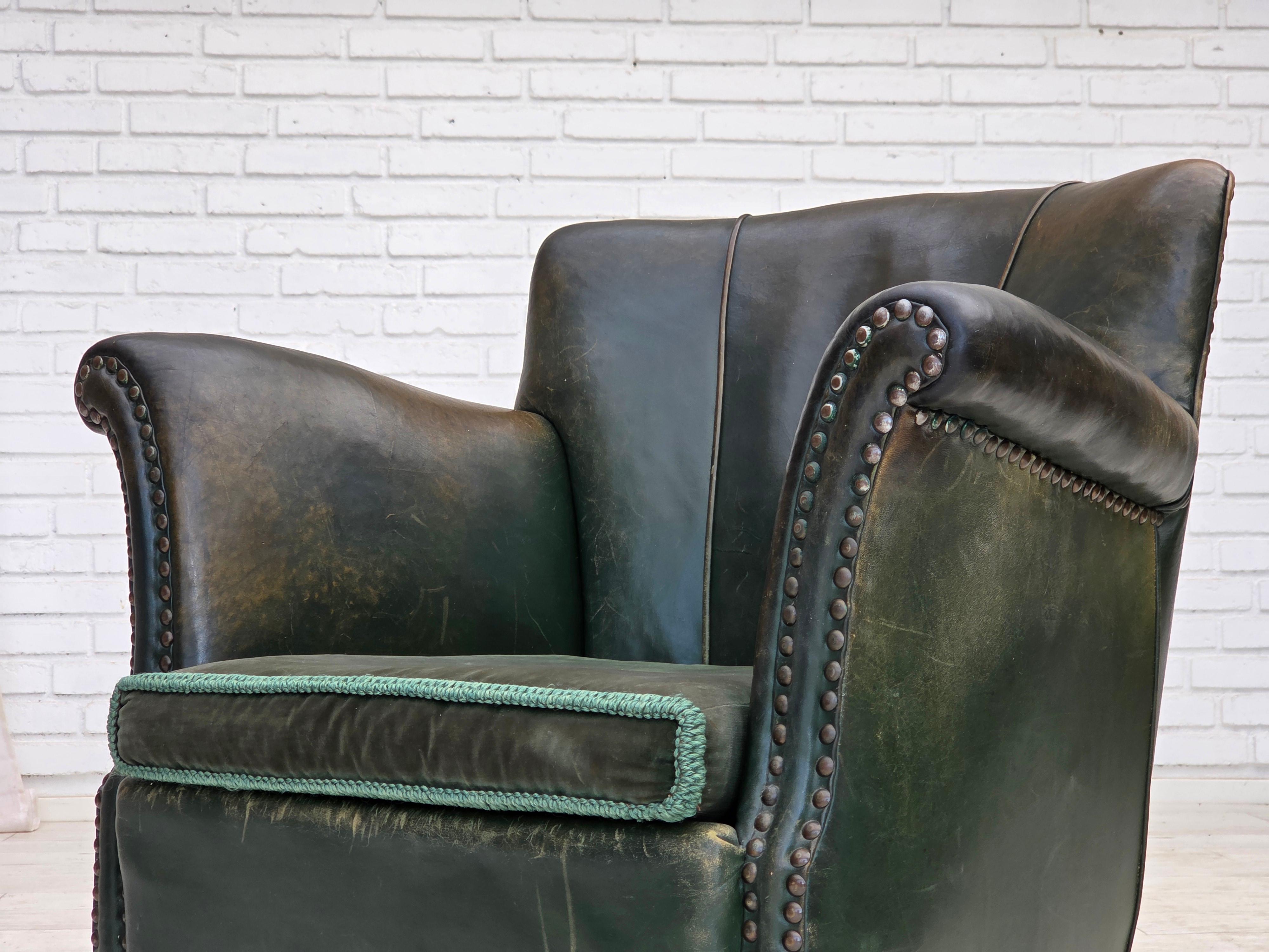 1960s, fauteuil danois, meuble en cuir patiné, meuble en velours. en vente 11