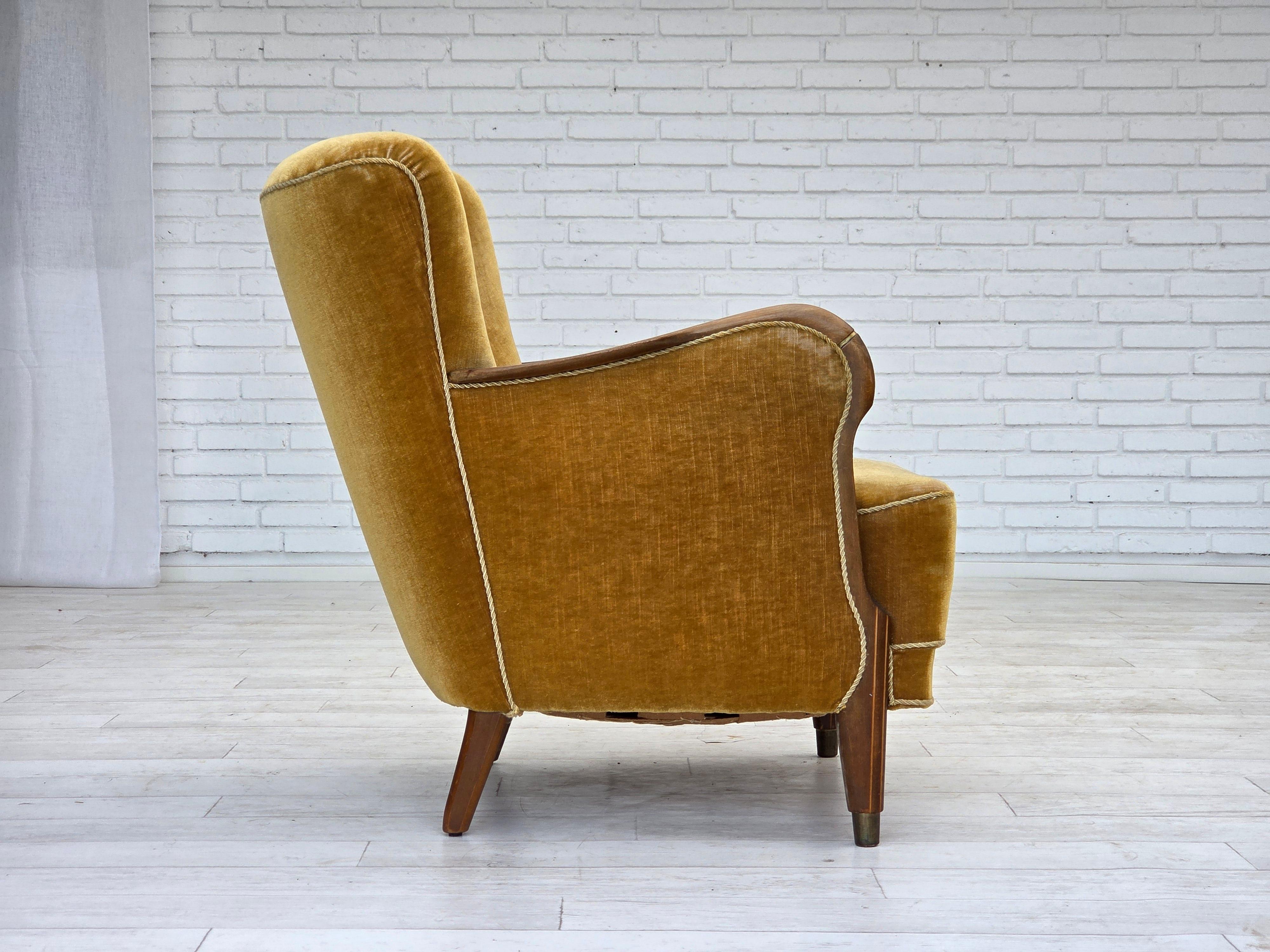 1960s, Danish armchair, furniture velour, beech wood, original. For Sale 5
