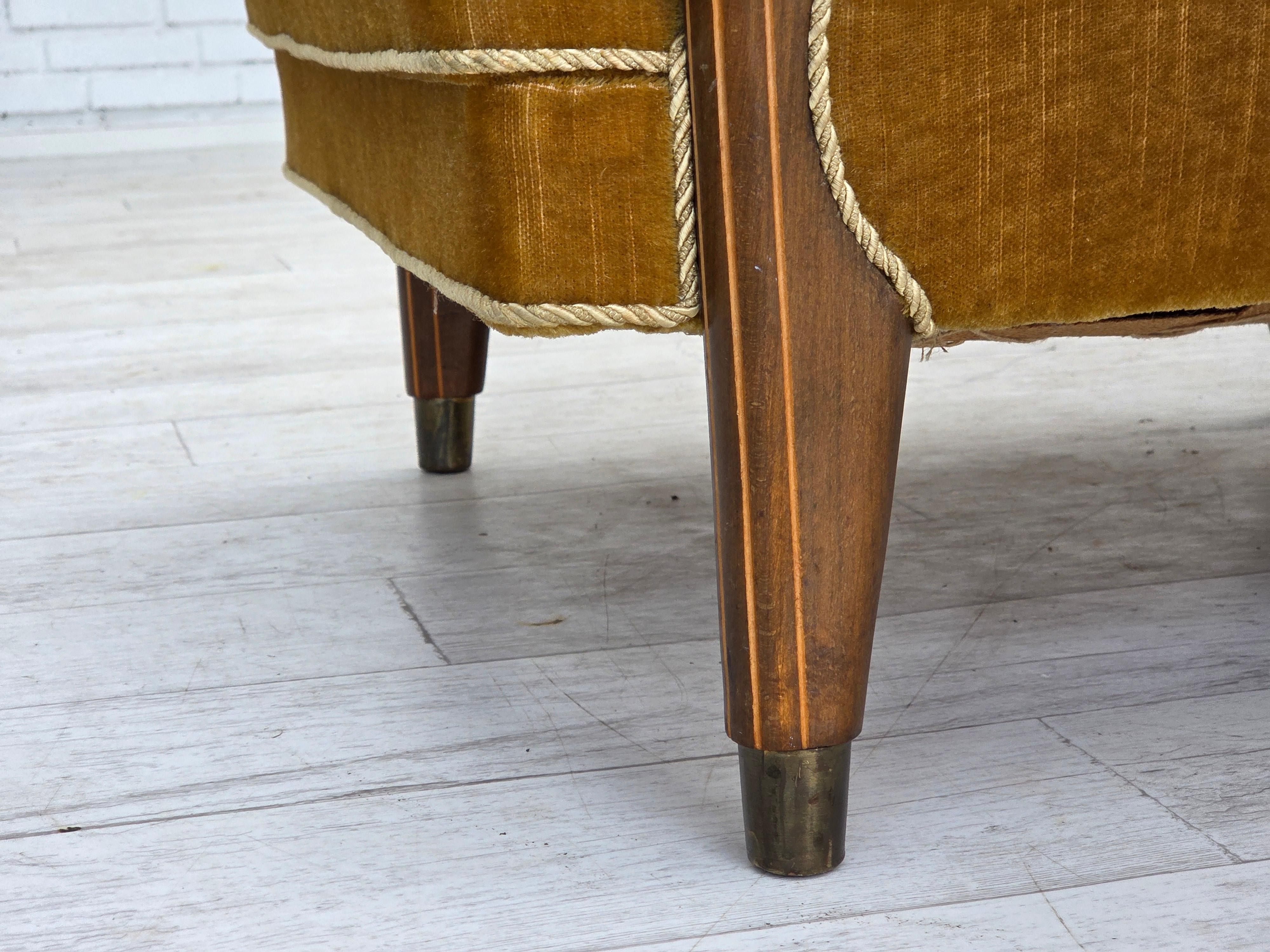 1960s, Danish armchair, furniture velour, beech wood, original. For Sale 10