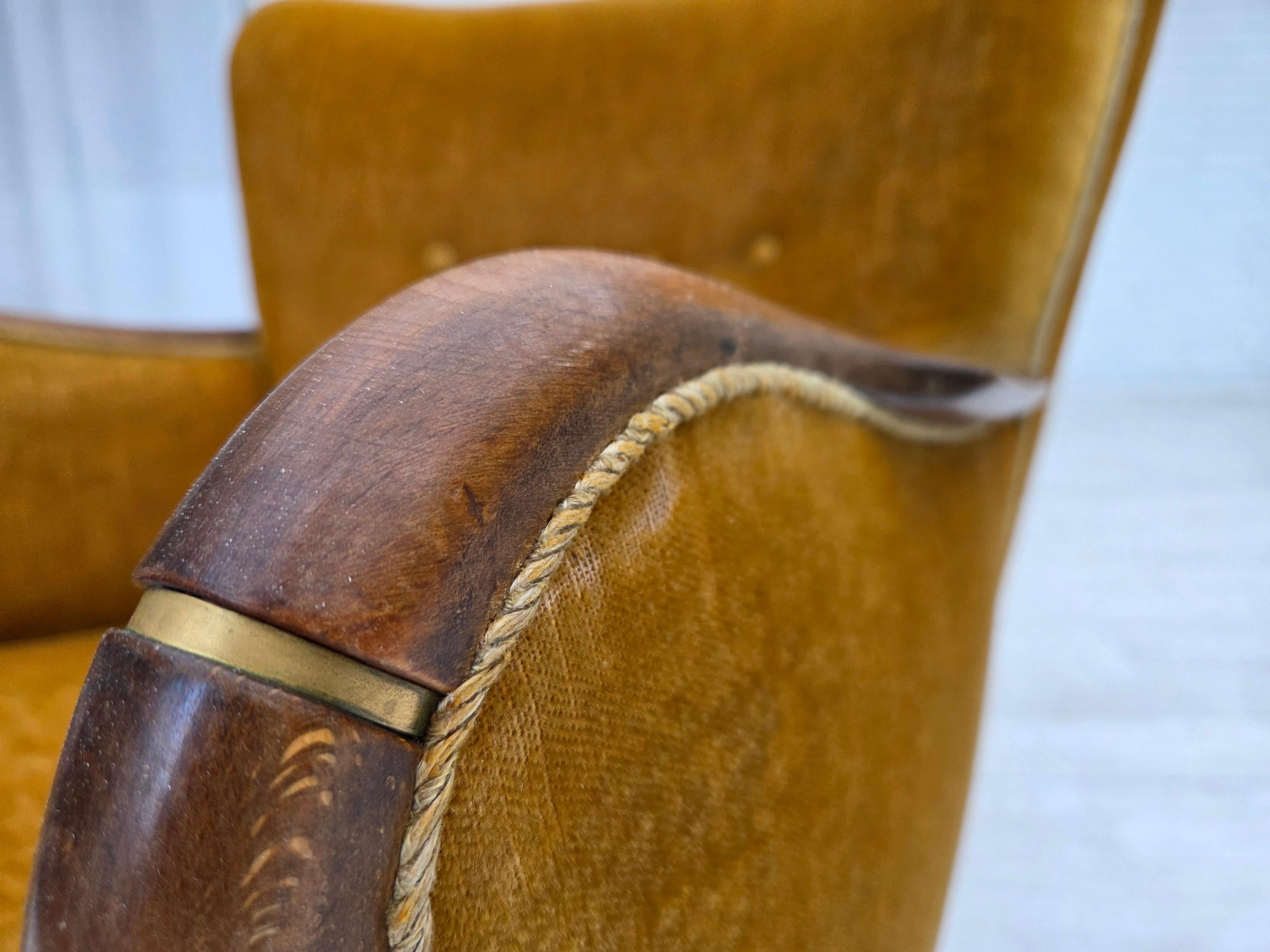 1960s, Danish armchair, furniture velour, beech wood, original. For Sale 11