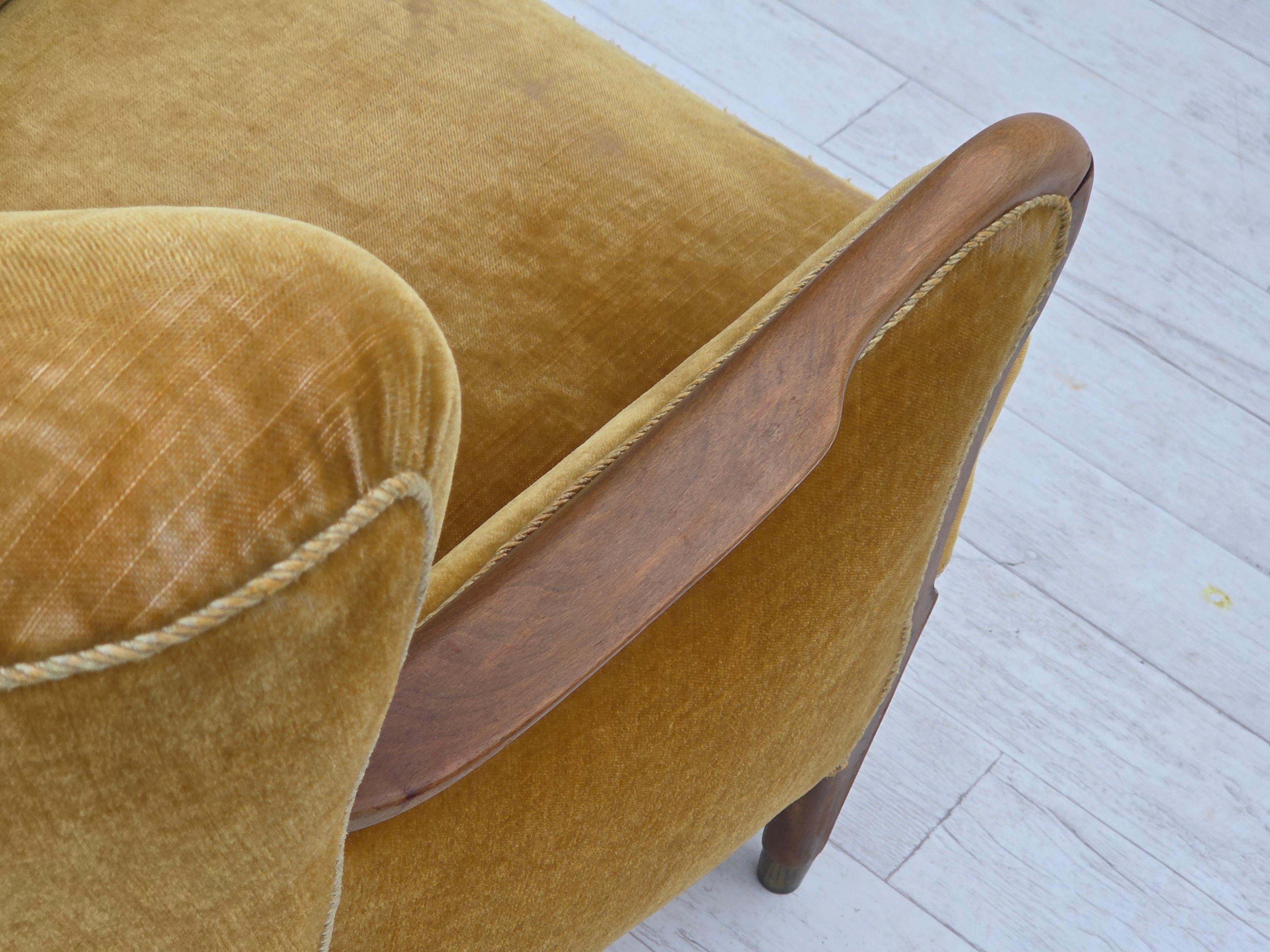 1960s, Danish armchair, furniture velour, beech wood, original. For Sale 12