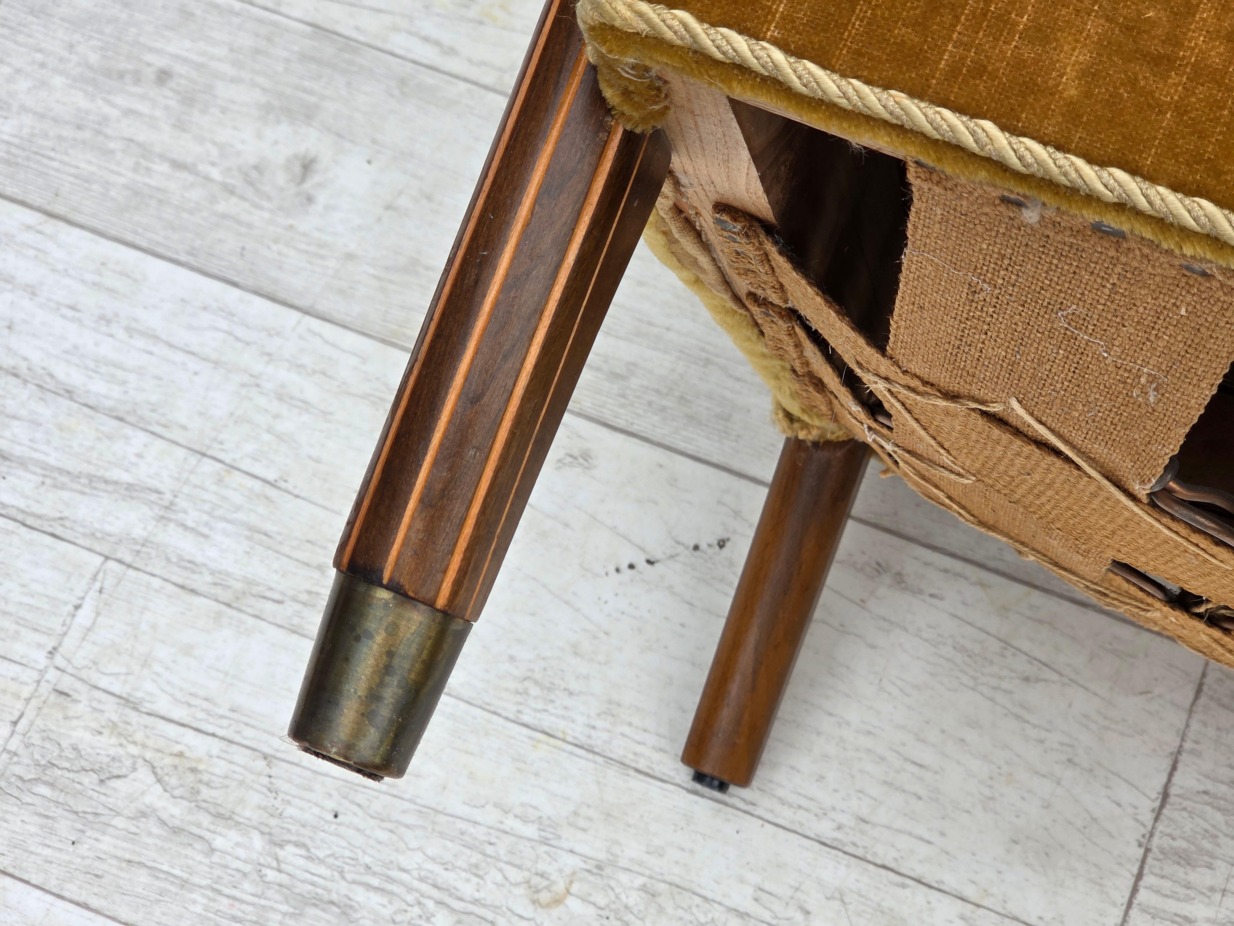1960s, Danish armchair, furniture velour, beech wood, original. For Sale 14