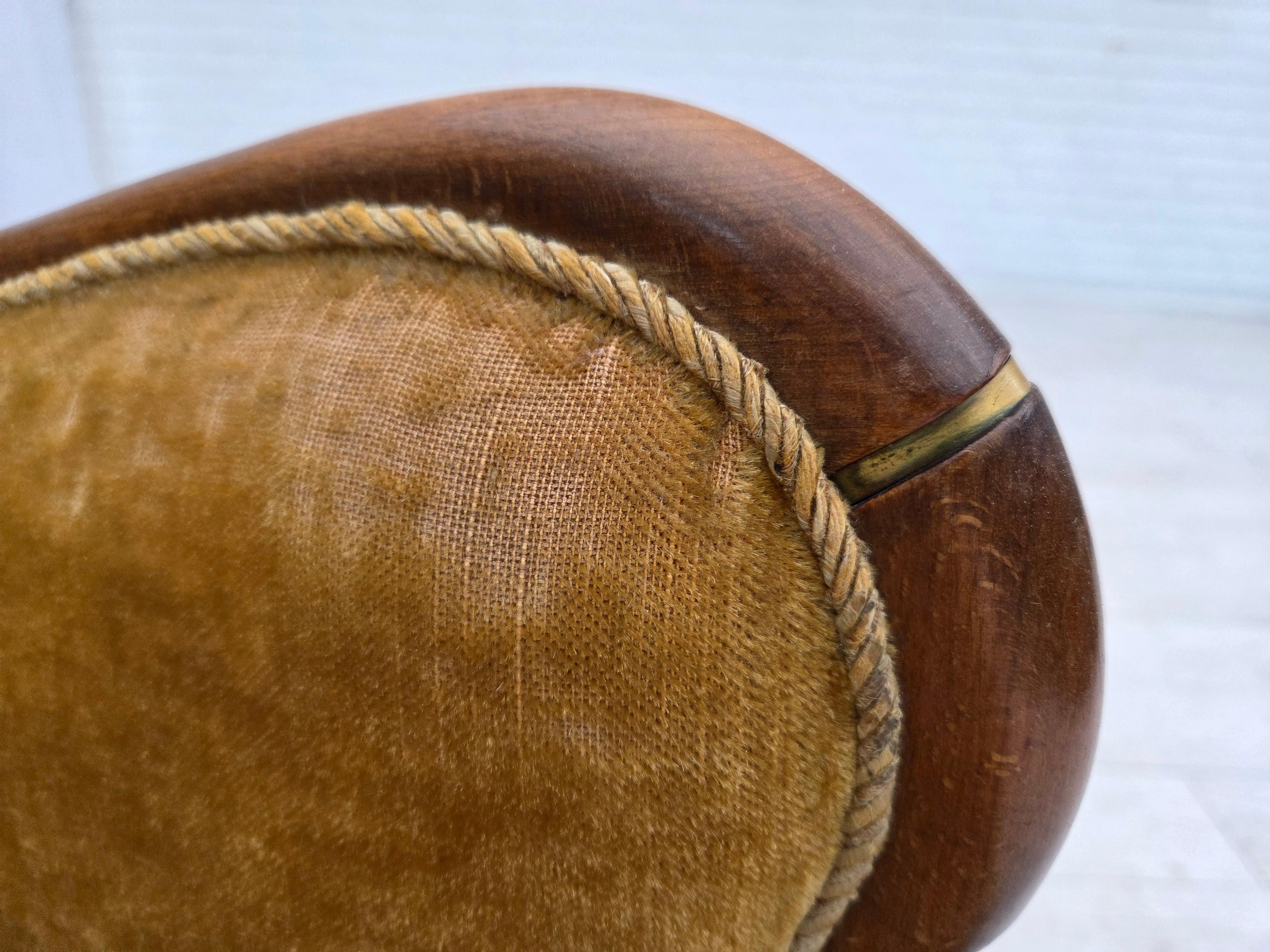 1960s, Danish armchair, furniture velour, beech wood, original. For Sale 1