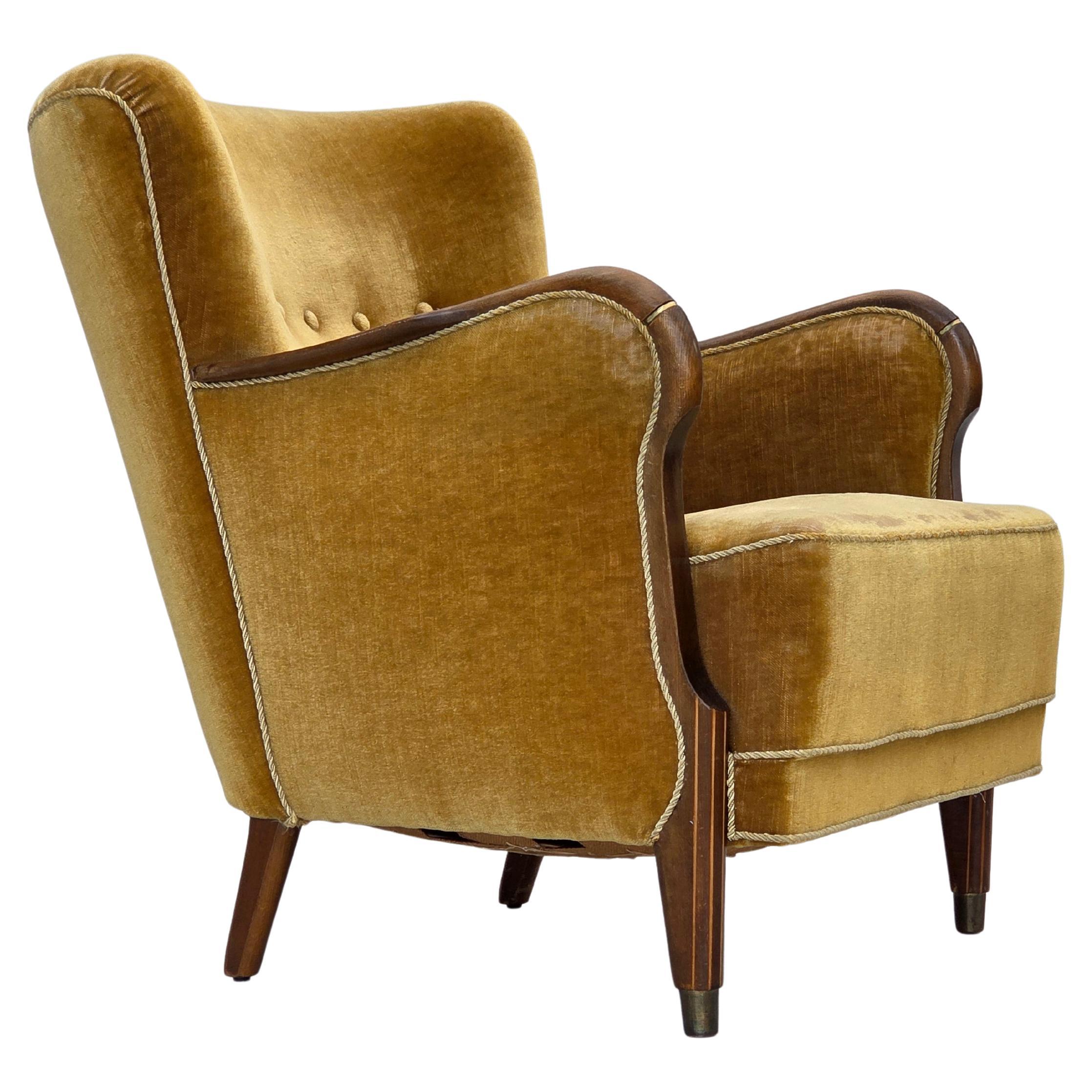 1960s, Danish armchair, furniture velour, beech wood, original.
