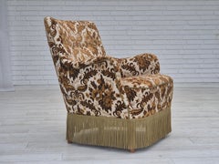 1960s, Danish armchair, furniture velour fabric, ash wood.
