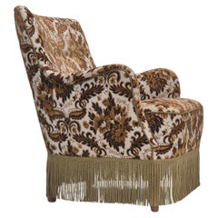 1960s, Danish armchair, furniture velour fabric, ash wood.