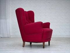 1960s, Danish armchair, furniture wool, beech wood logs.