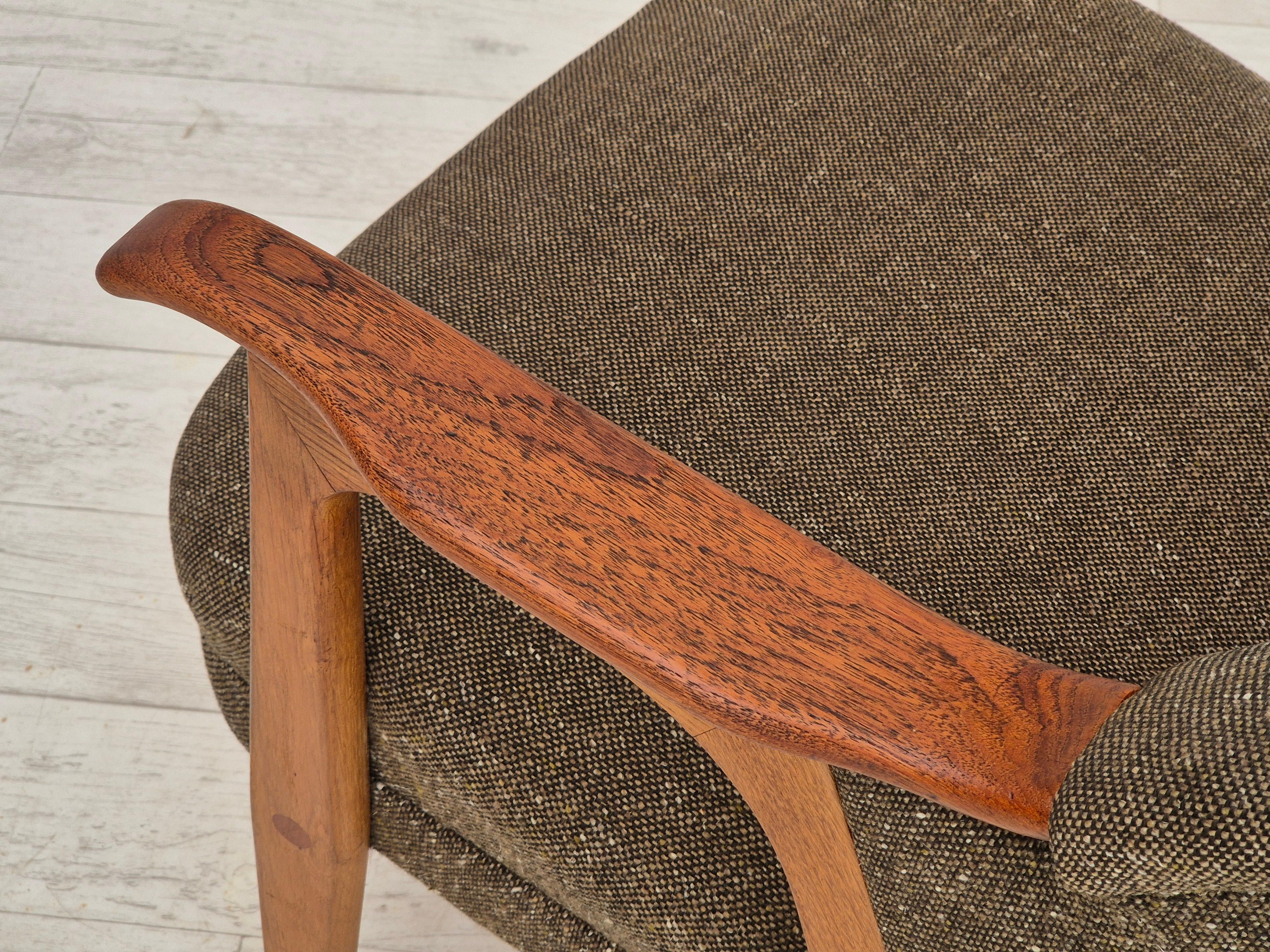 Fauteuil danois des années 1960, tissu laine/cotton, bois de teck. en vente 8