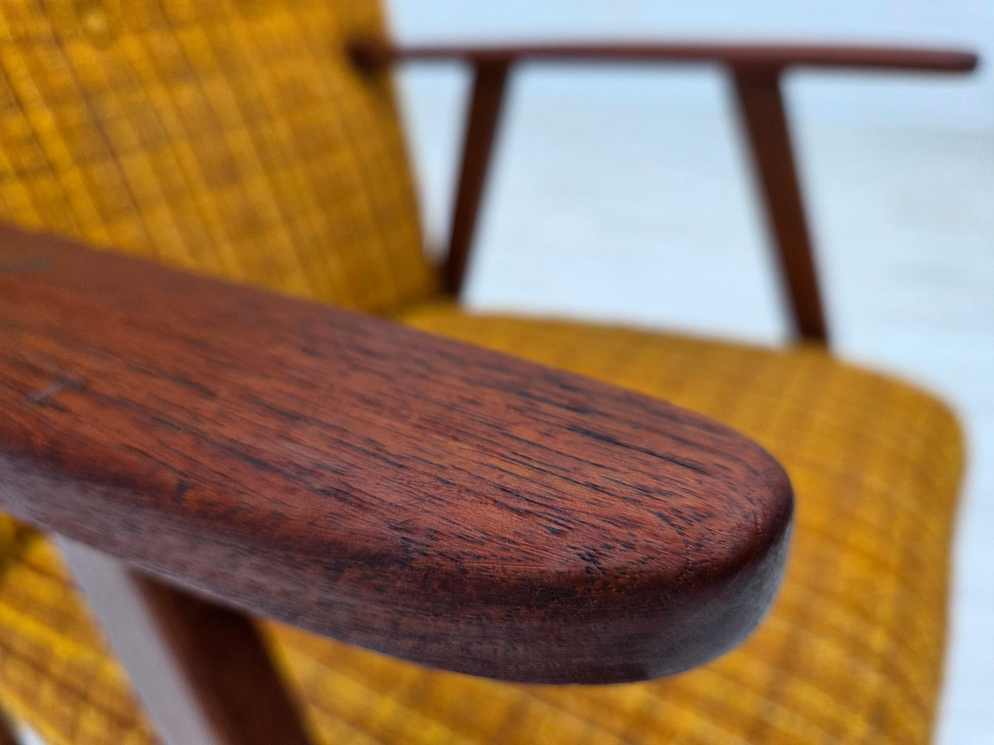 1960s, Danish armchair, furniture wool fabric, teak wood, oak wood. For Sale 6