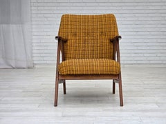 1960s, fauteuil Wood, meuble en tissu de laine, bois de teck, bois de chêne.