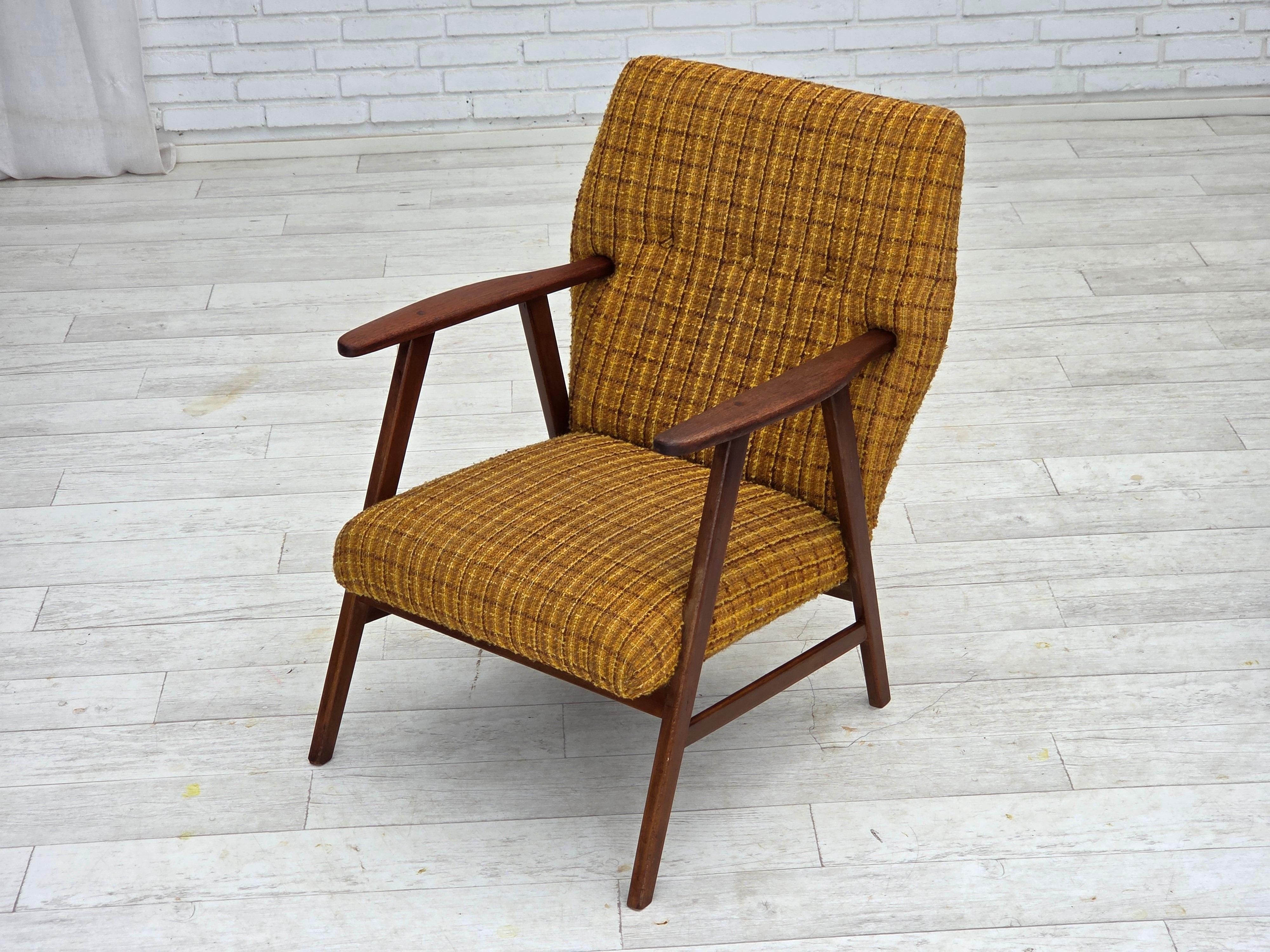 1960s, Danish armchair, furniture wool fabric, teak wood, oak wood. For Sale 3
