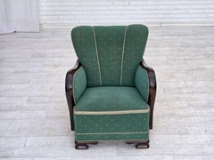 Poltrona danese degli anni '60, lana per mobili verde e beige.