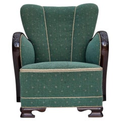 Poltrona danese degli anni '60, lana per mobili verde e beige.