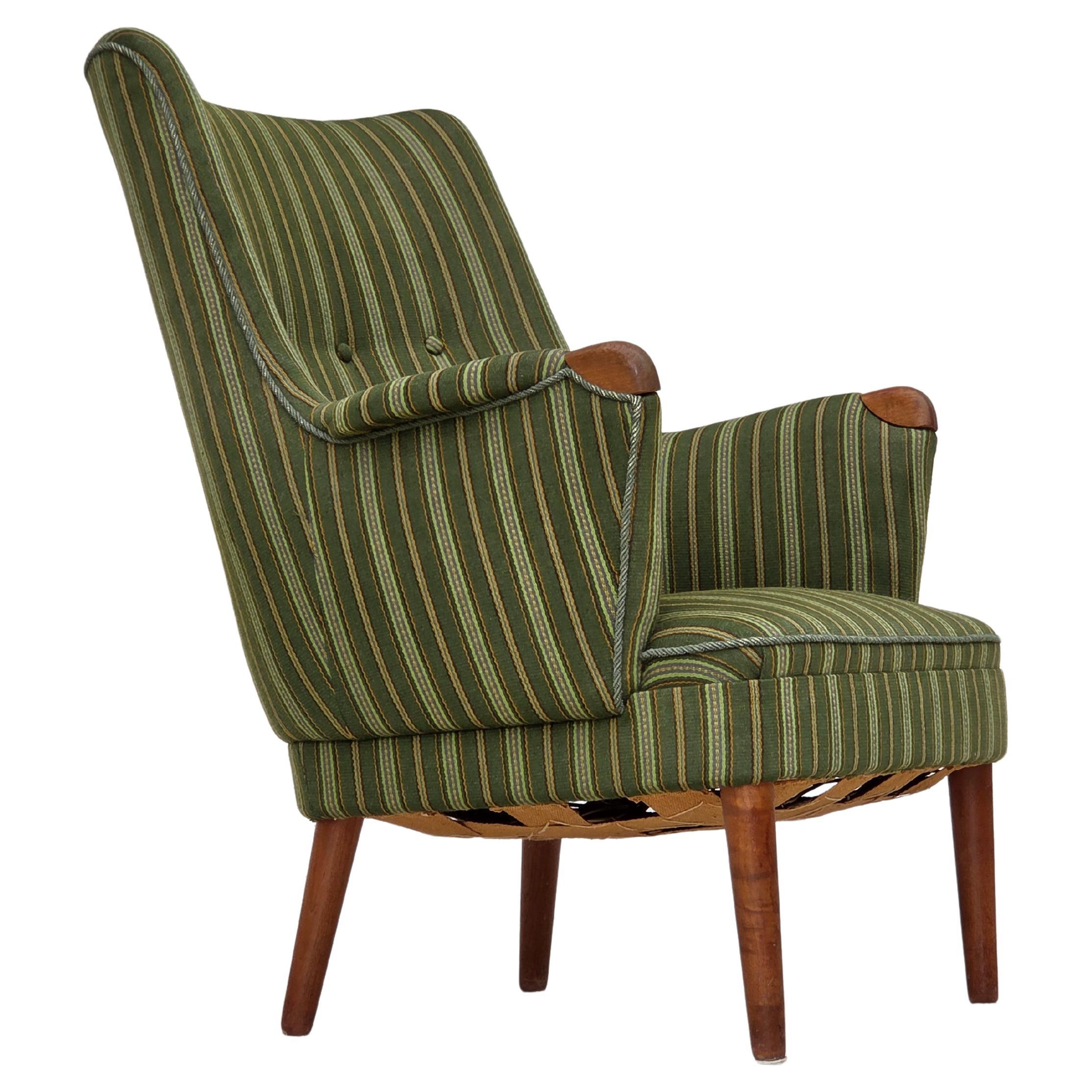 1960s, Danish armchair, green furniture wool, teak wood.