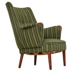 1960s, Danish armchair, green furniture wool, teak wood.