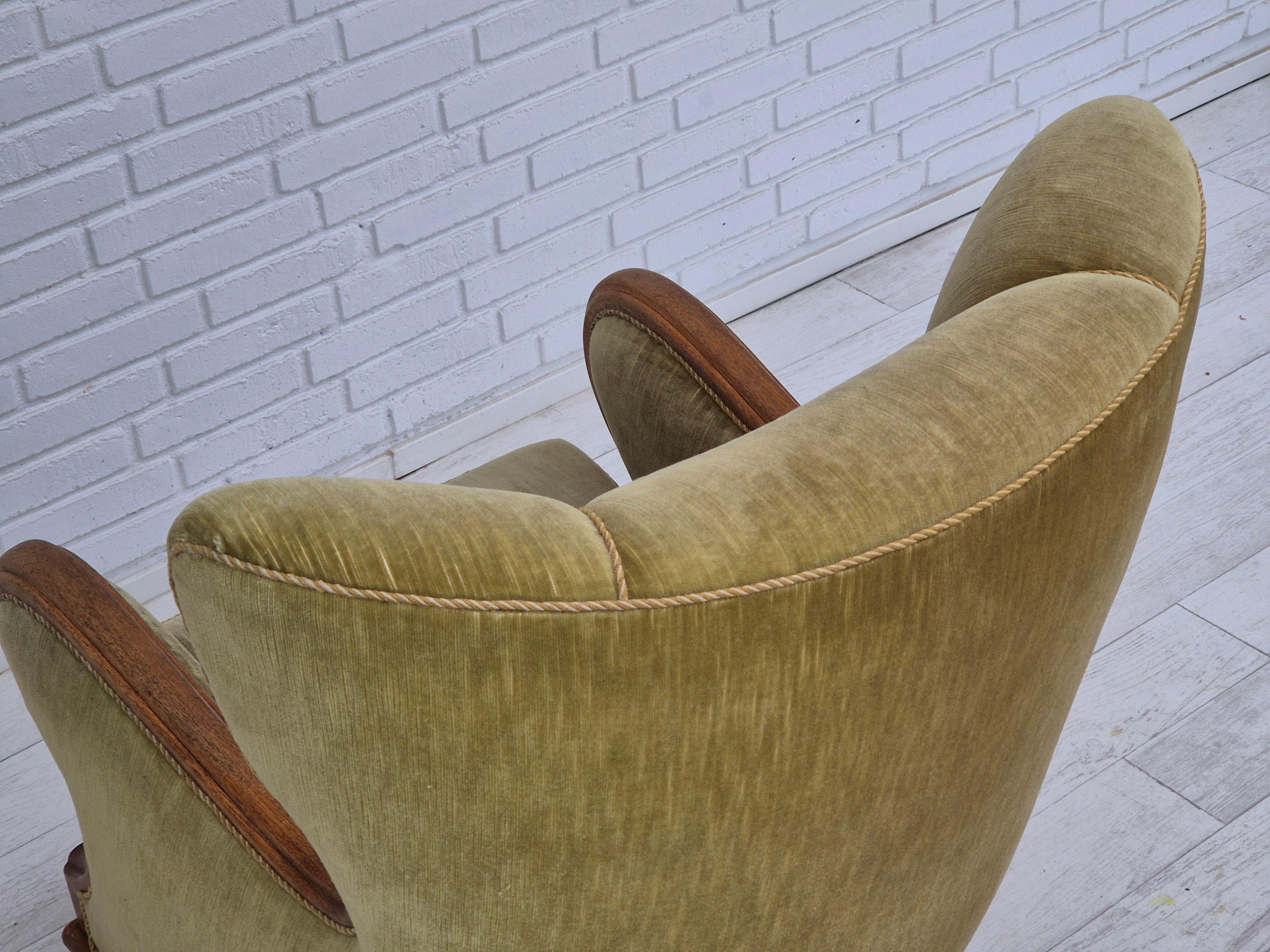 1960s, Danish armchair in original very good condition, furniture velour, oak. For Sale 14