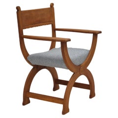 1960s, Danish armchair in solid oak wood, reupholstered, KVADRAT furniture wool.