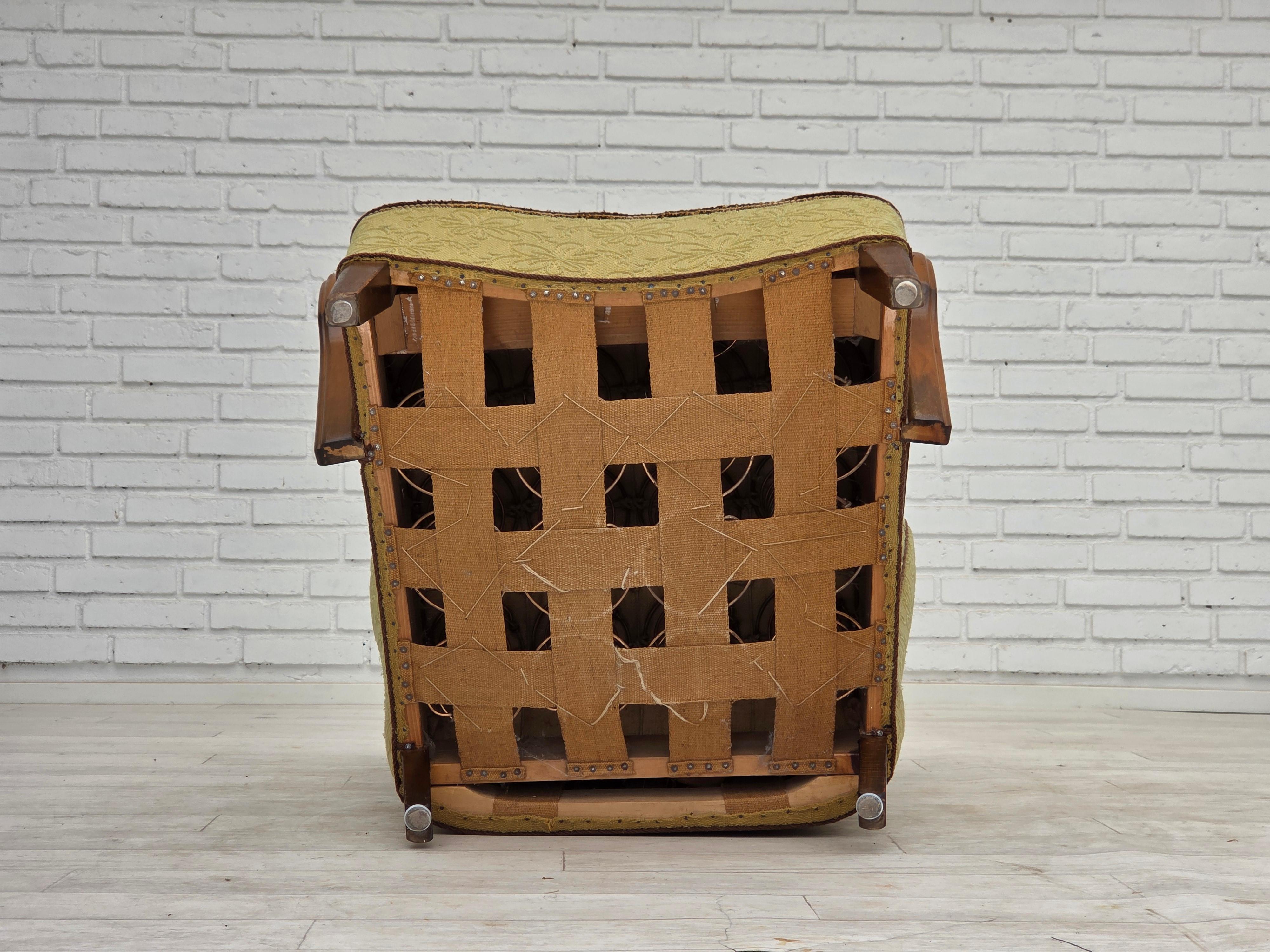 1960s, Danish armchair, light green furniture velour, beech wood. For Sale 7