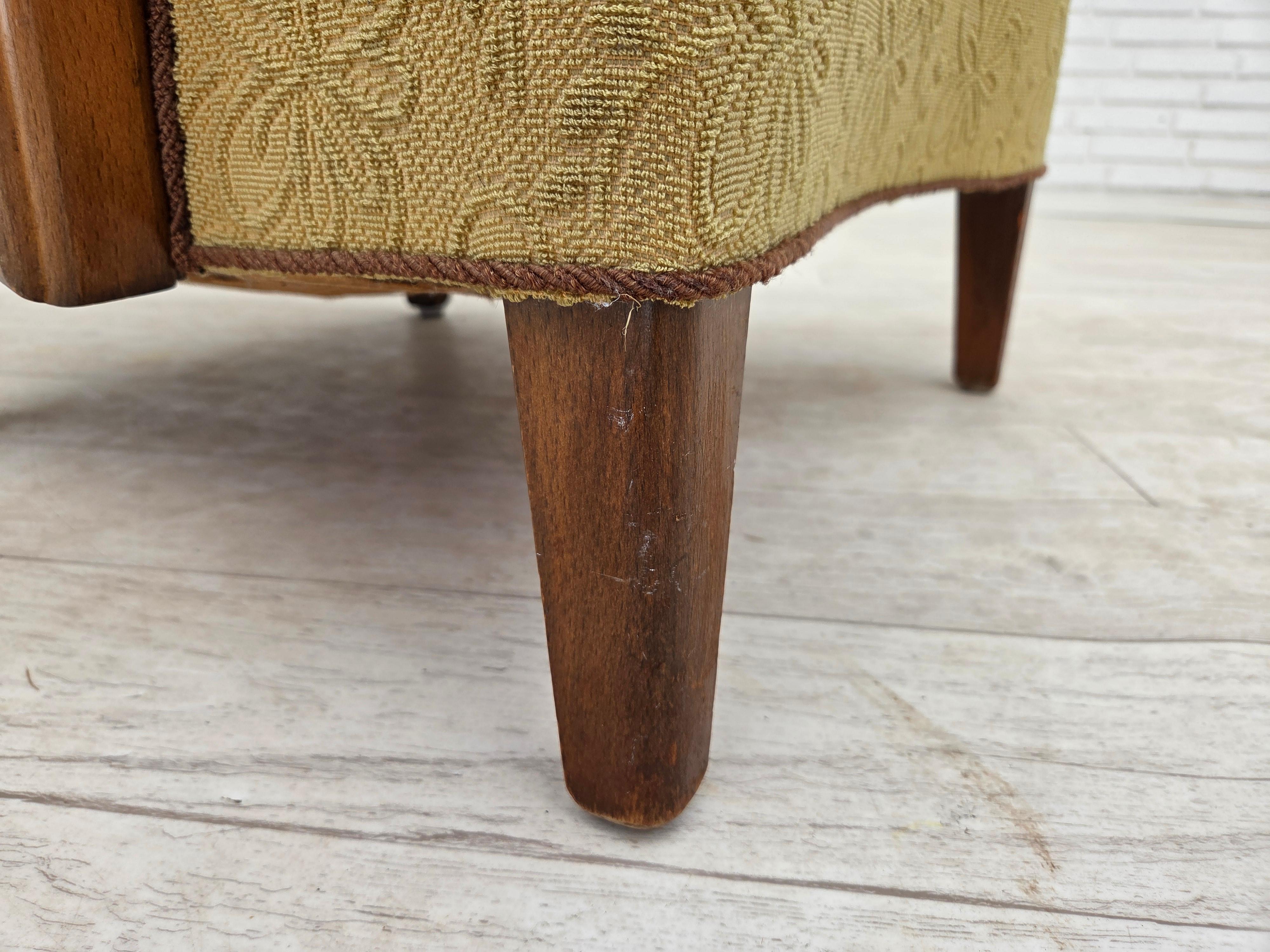 Mid-20th Century 1960s, Danish armchair, light green furniture velour, beech wood. For Sale