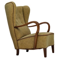 1960s, Danish armchair, light green furniture velour, beech wood.