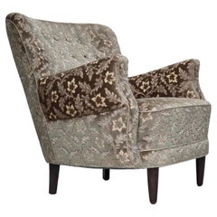 1960s, Danish armchair, light green furniture velour, teak wood legs.