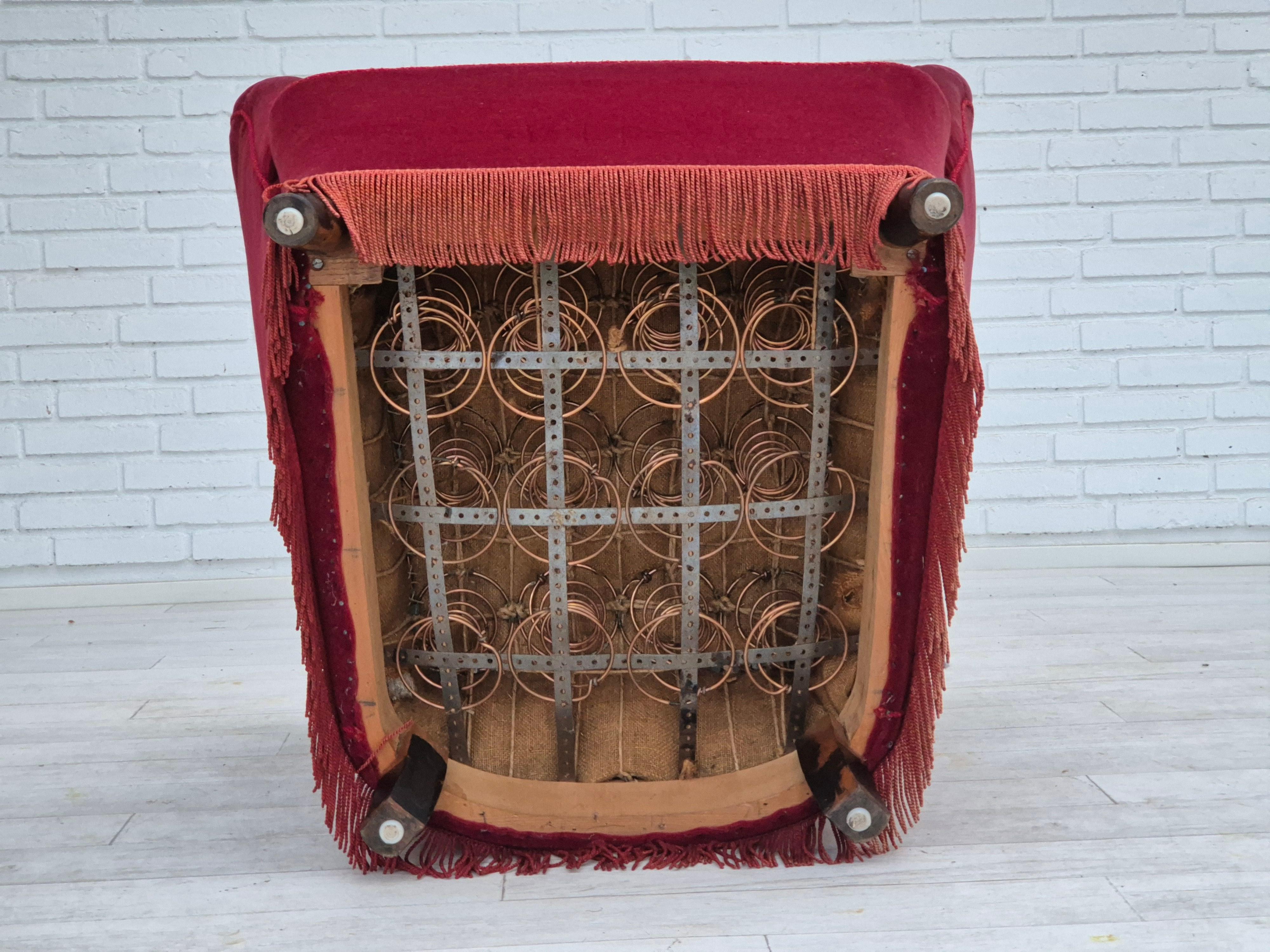 Dänischer Sessel, originaler Zustand, 1960er Jahre, Kirschbaumholzrot, Samt. im Angebot 7