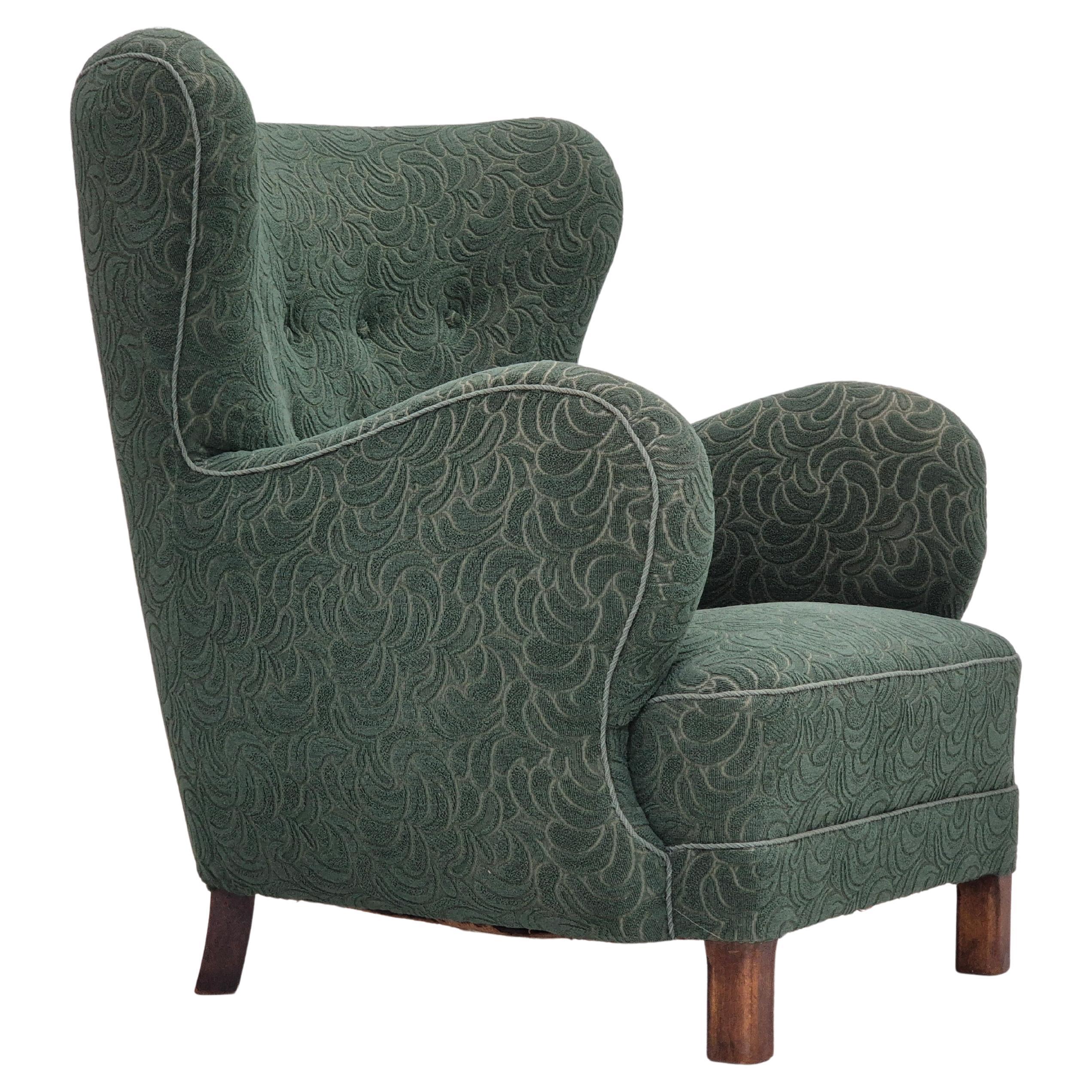 1960s, Danish armchair, original condition, furniture fabric, beech wood legs.