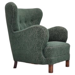 Vintage 1960s, Danish armchair, original condition, furniture fabric, beech wood legs.