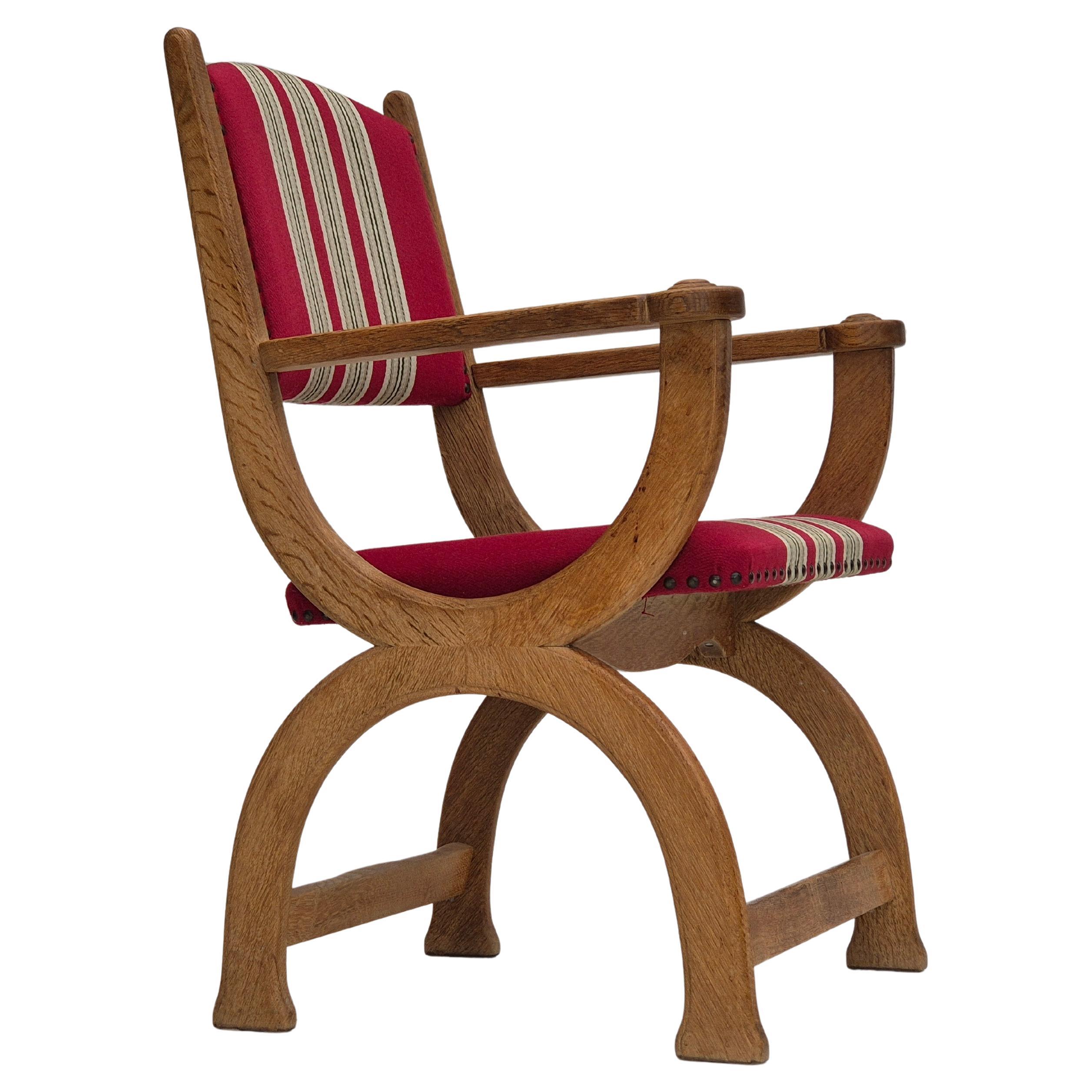 1960s, Danish armchair, original condition, furniture wool, oak wood.
