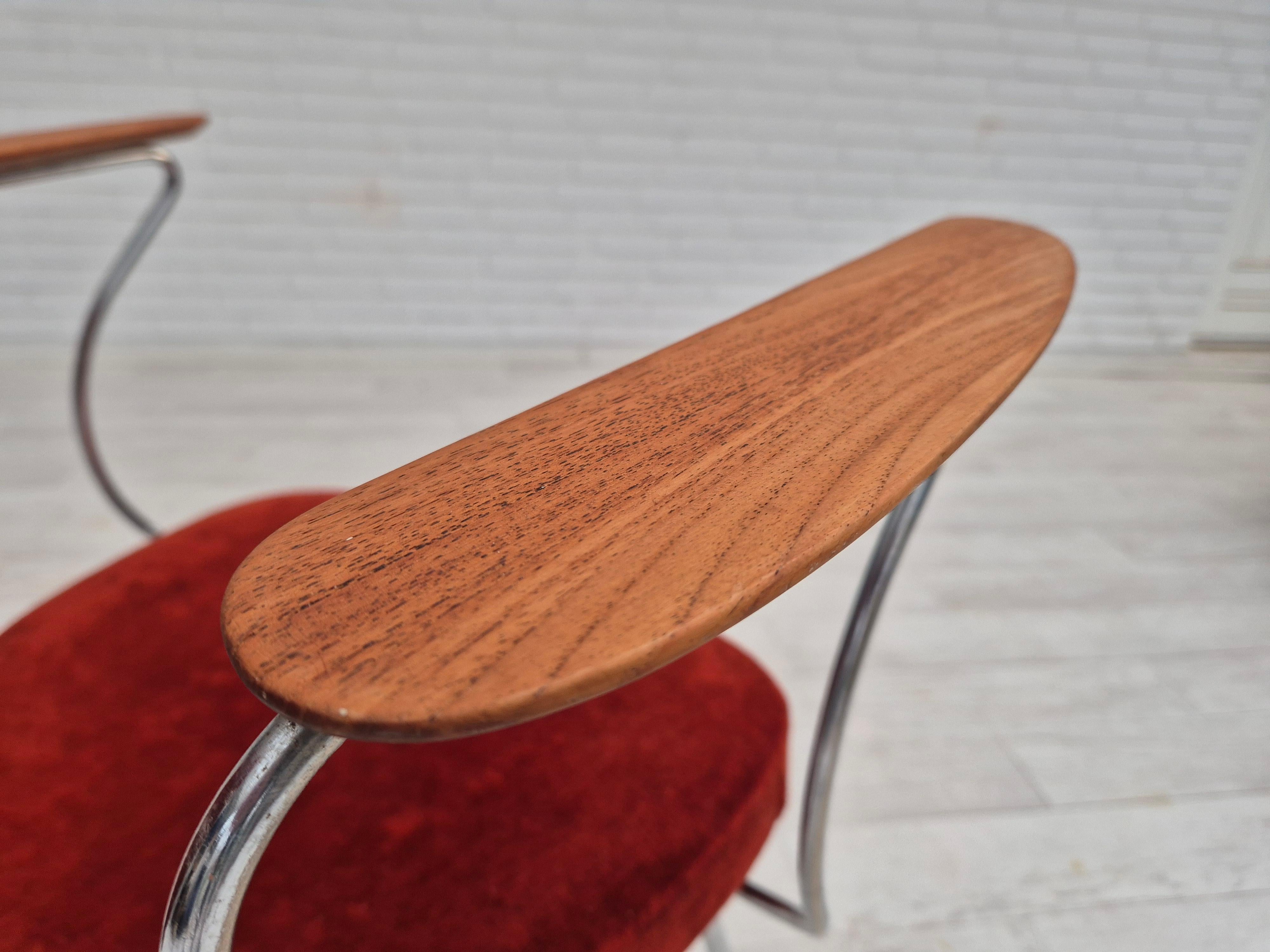 1960s, Danish armchair, original condition, teak wood armrests, chrome steel. For Sale 4