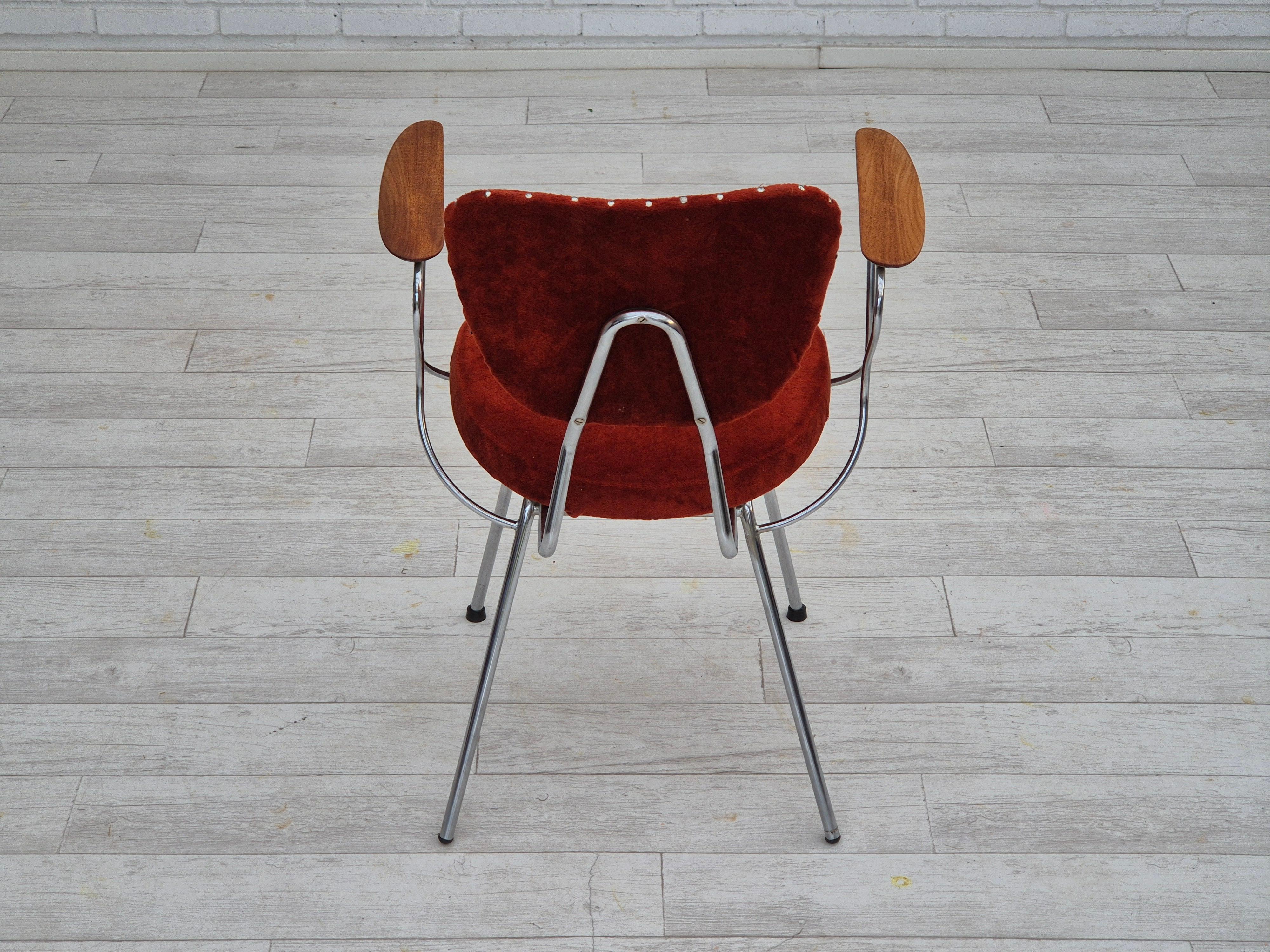 1960s, Danish armchair, original condition, teak wood armrests, chrome steel. For Sale 5