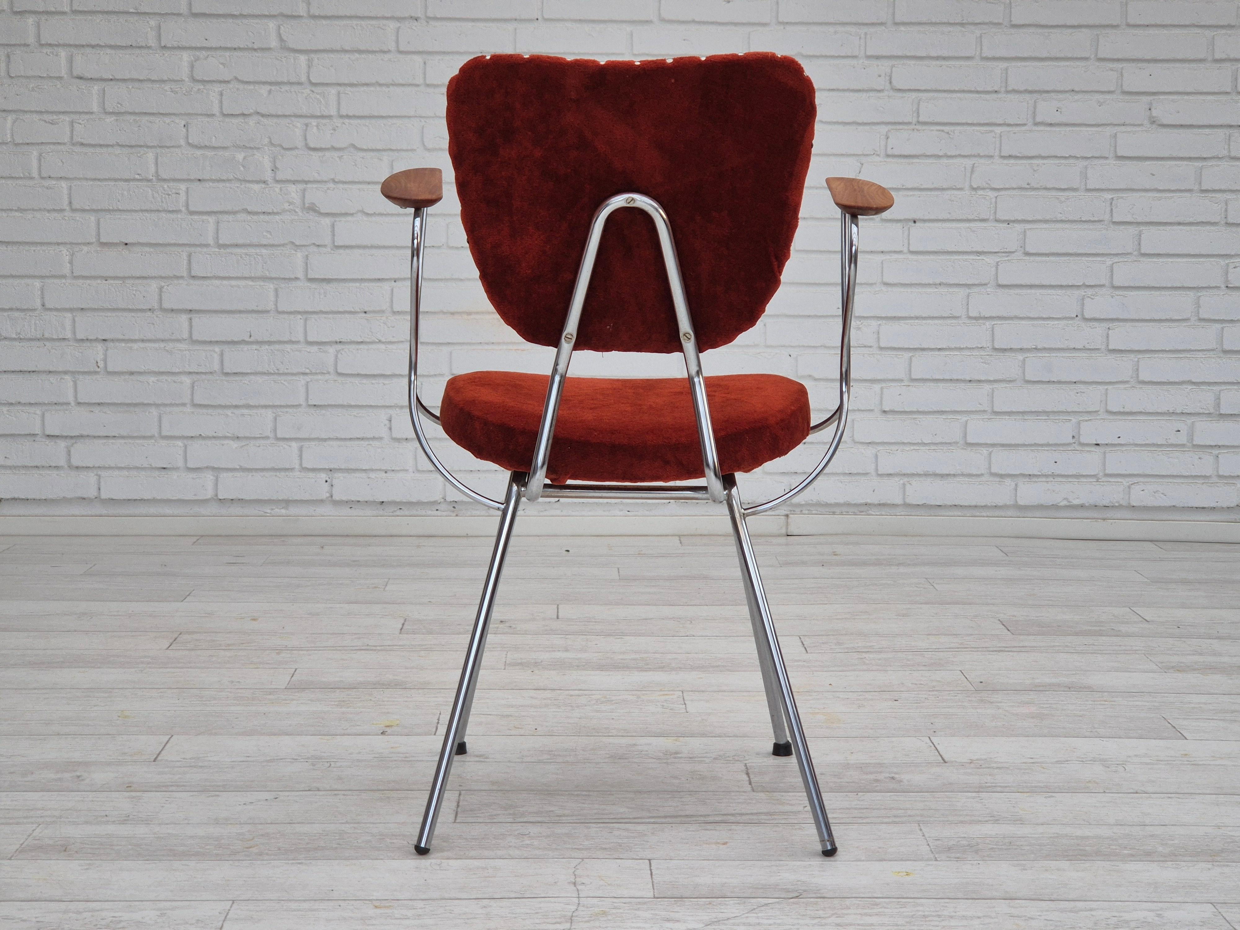 1960s, Danish armchair, original condition, teak wood armrests, chrome steel. For Sale 6