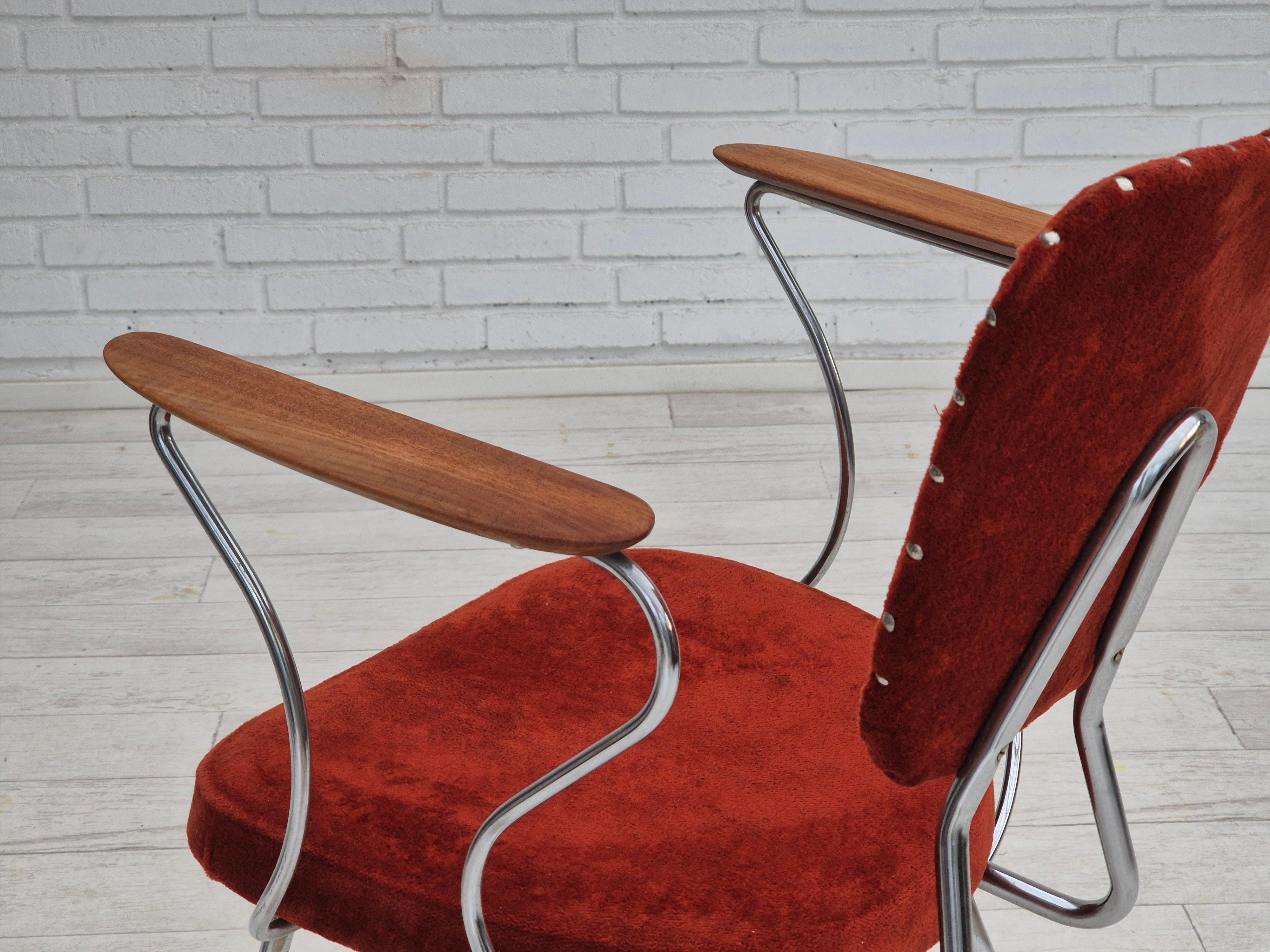 1960s, Danish armchair, original condition, teak wood armrests, chrome steel. For Sale 7